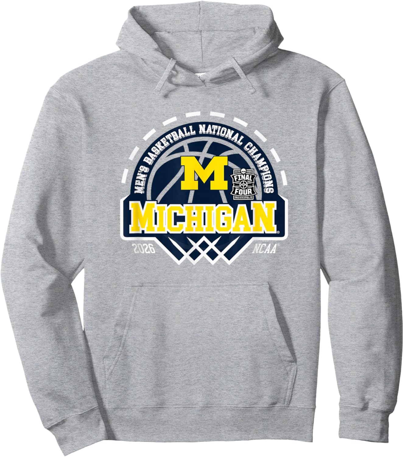 Michigan Wolverines National Champs 2026 Men Basketball Gray Hoodie - Hoodie | Ash