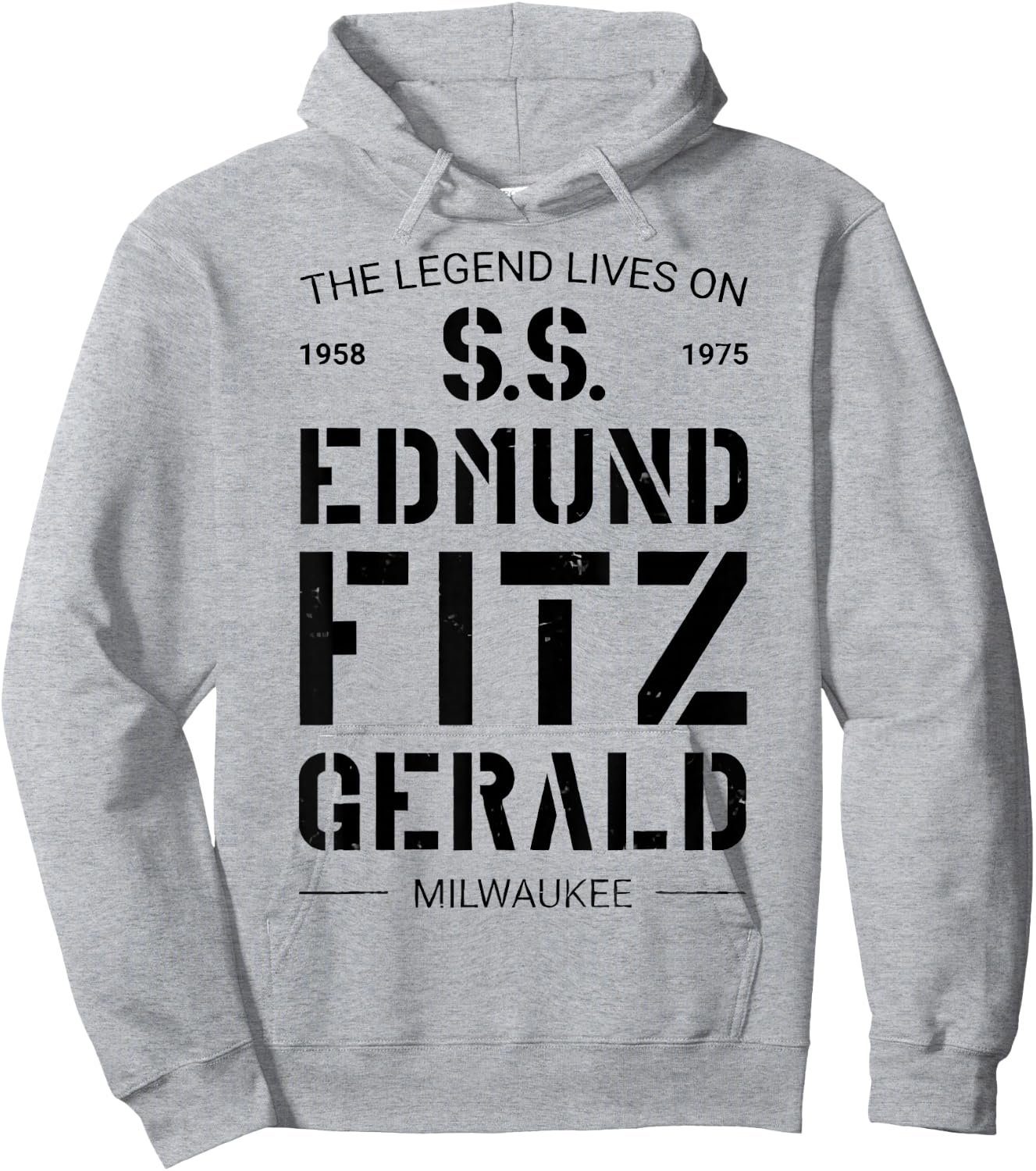 S.S. Edmund Fitzgerald Adult Classic Grey , Small, Short Sleeve, Round Collar, Polyester 100% Hoodie - Hoodie | Ash