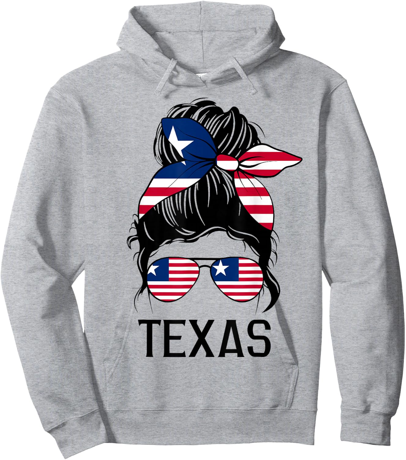 Messy Bun Texas State Flag Sunglasses Women Girls Hoodie - Hoodie | Ash