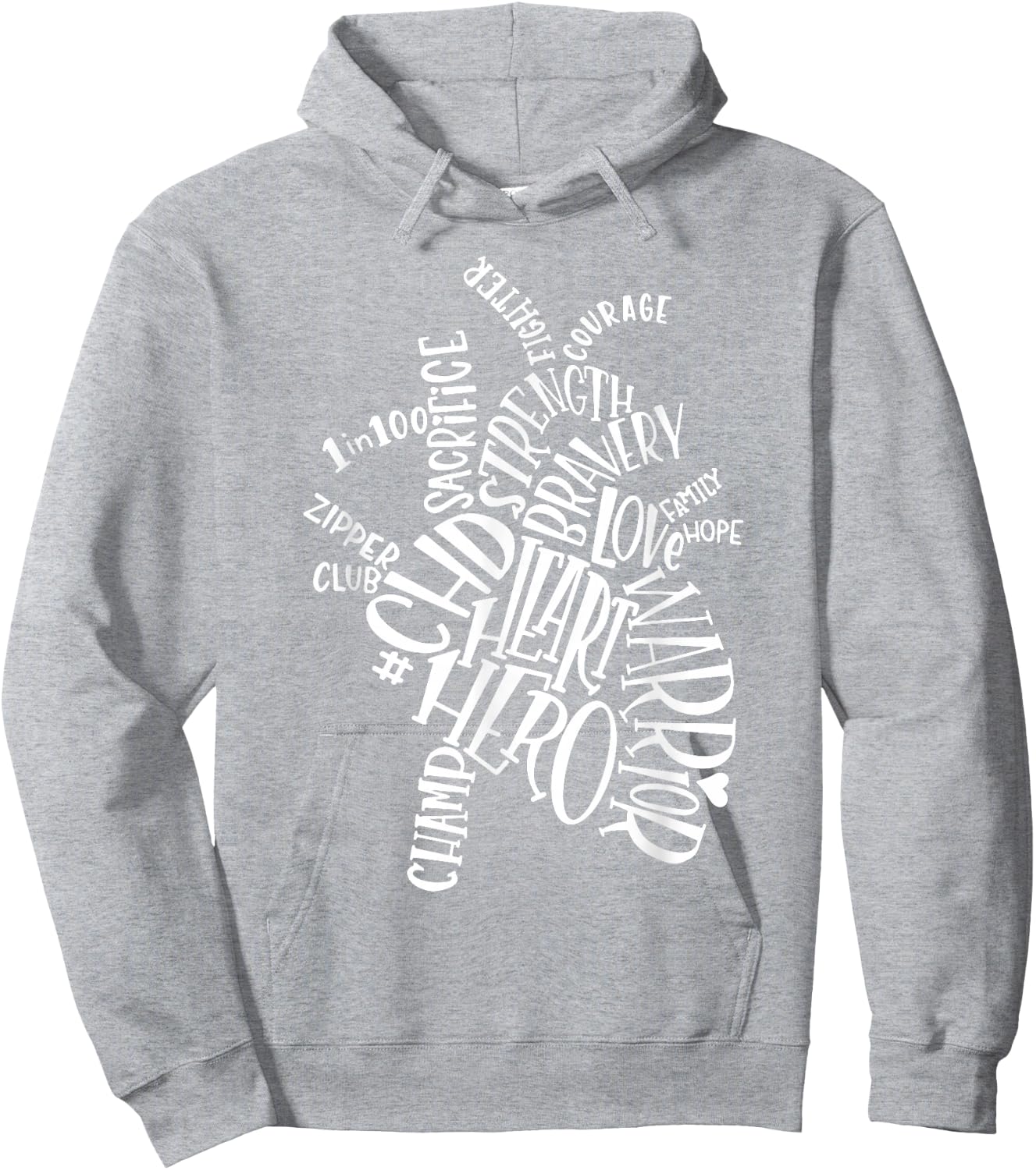 CHD Heart Warrior Typography Graphic Hoodie - Hoodie | Ash