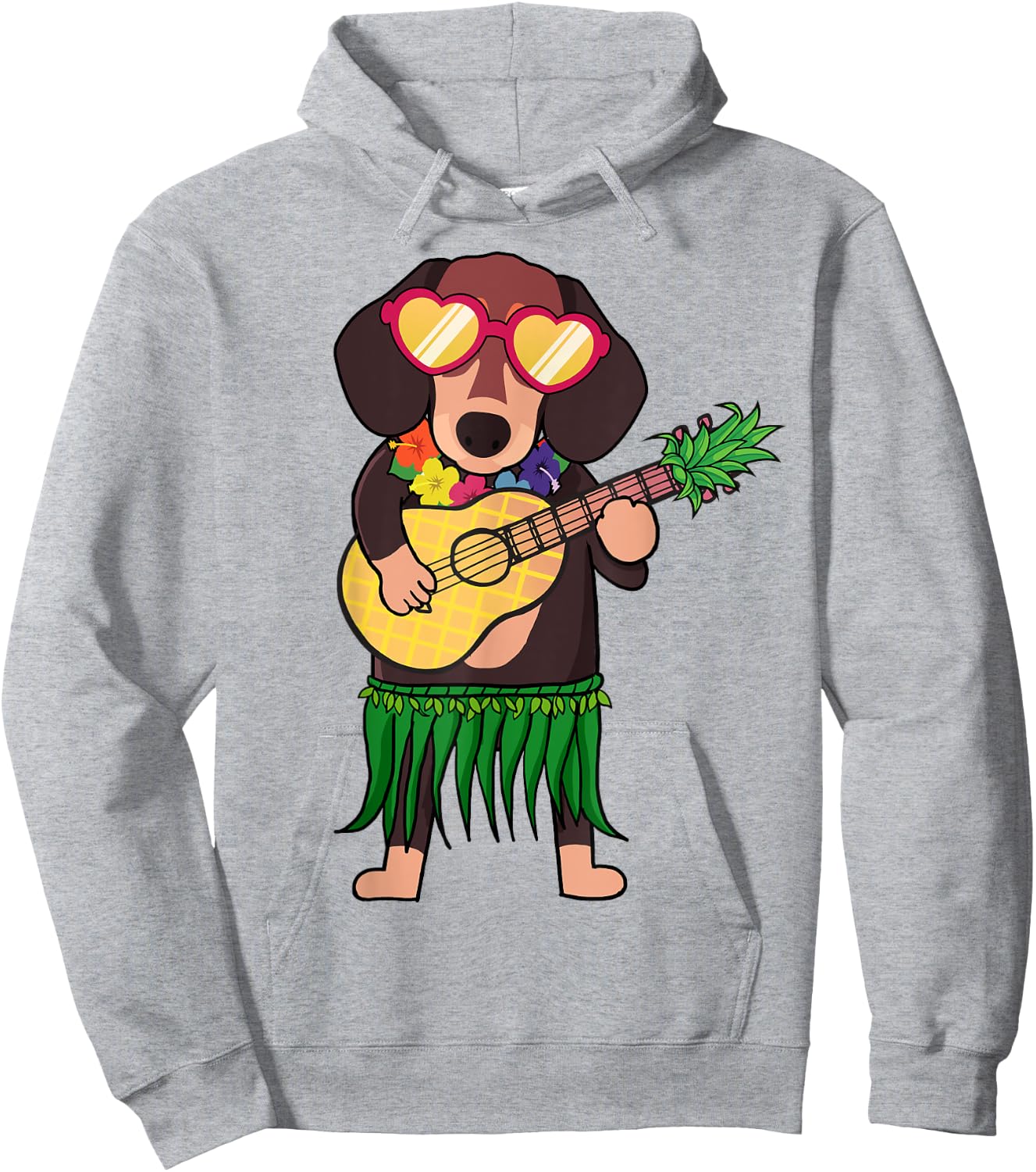 Dachshund Hawaiian Costume Playing Ukulele Summer Shirt Women Kids Hoodie - Hoodie | Ash