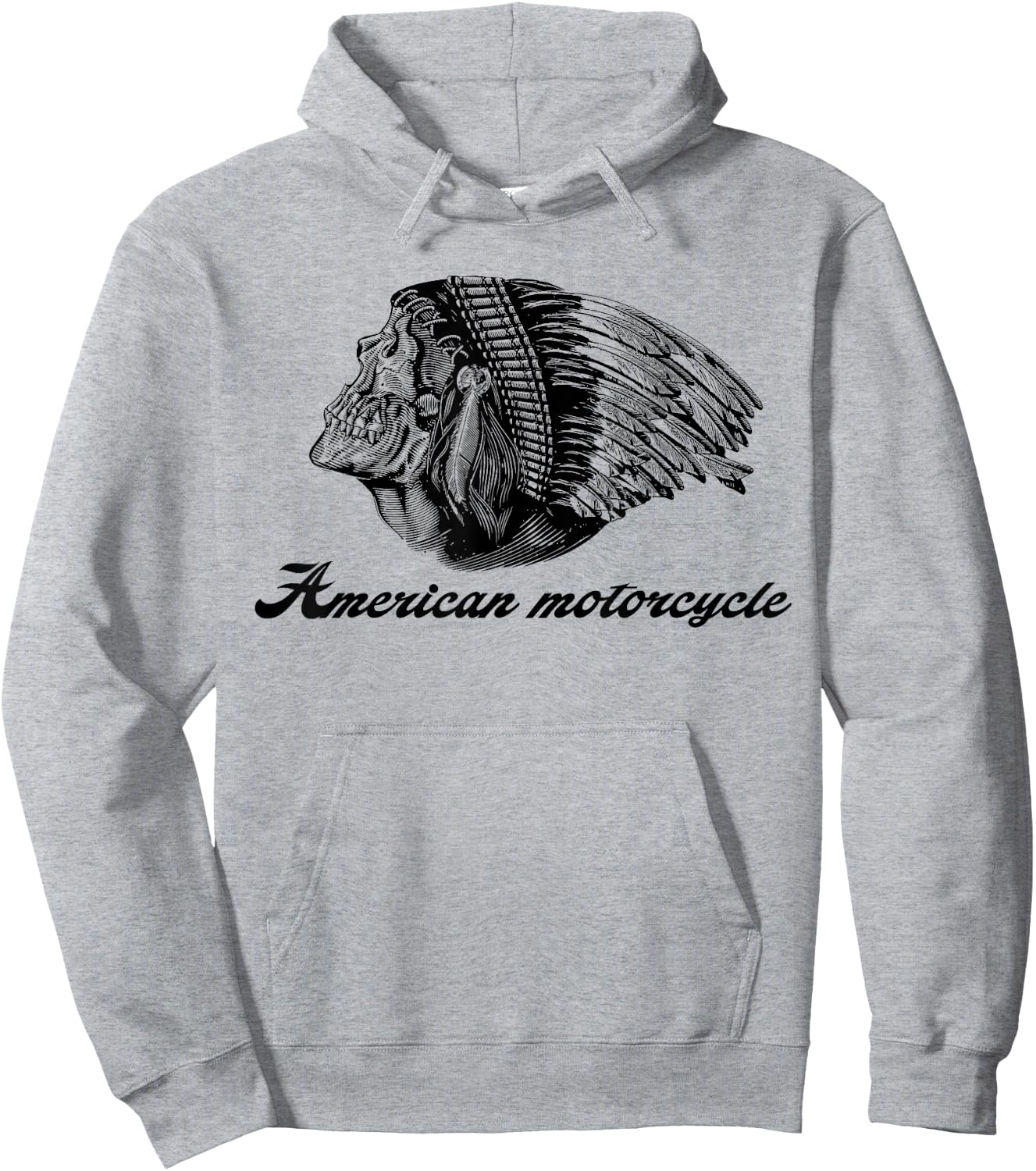 American Motorcycle Skull Native Indian Eagle Chief Vintage Hoodie - Hoodie | Ash