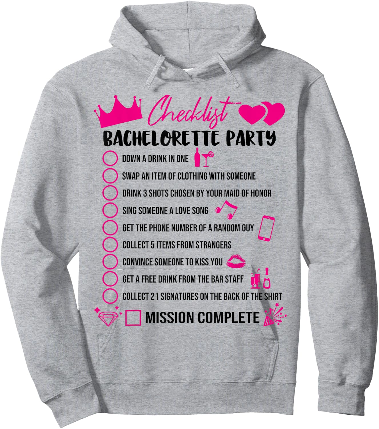 Bachelorette Party Checklist Game Girls Night Out Bride Fun Hoodie - Hoodie | Ash