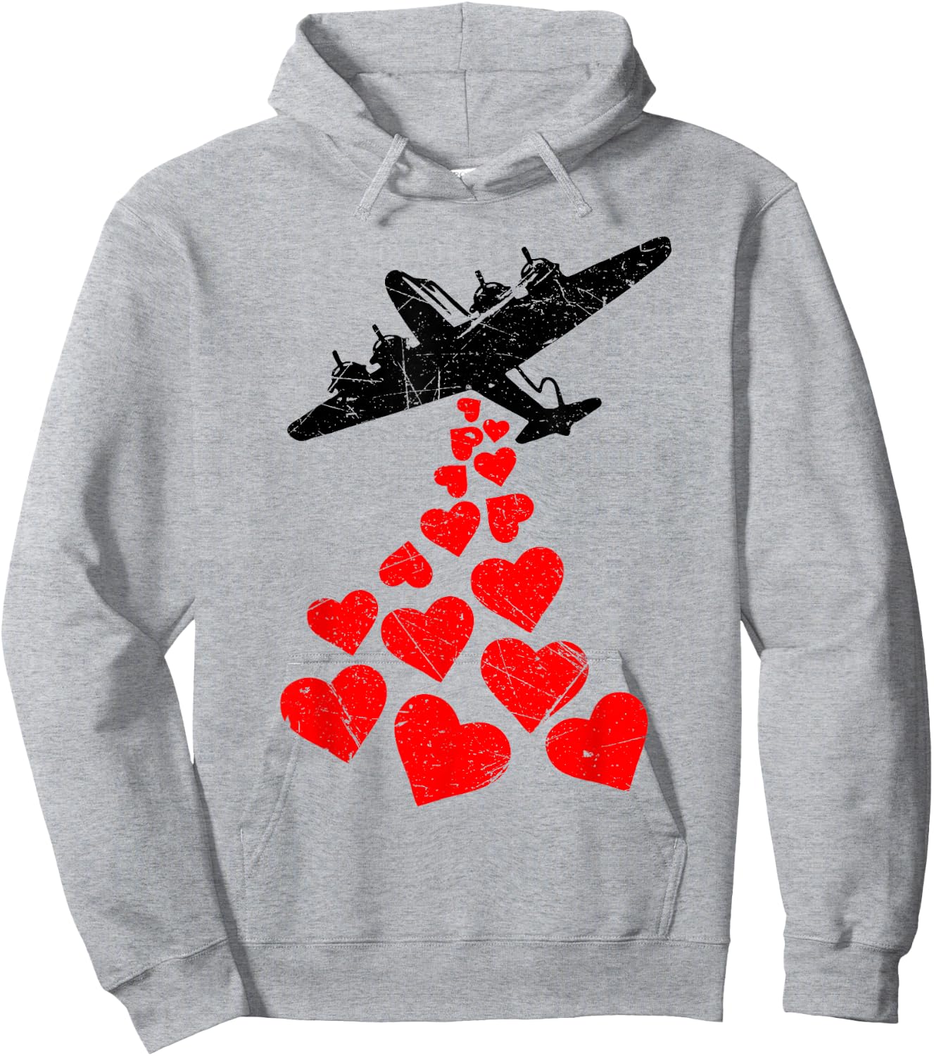 Love From Above Retro Bomber Plane Dropping HeartsStreetart Hoodie - Hoodie | Ash