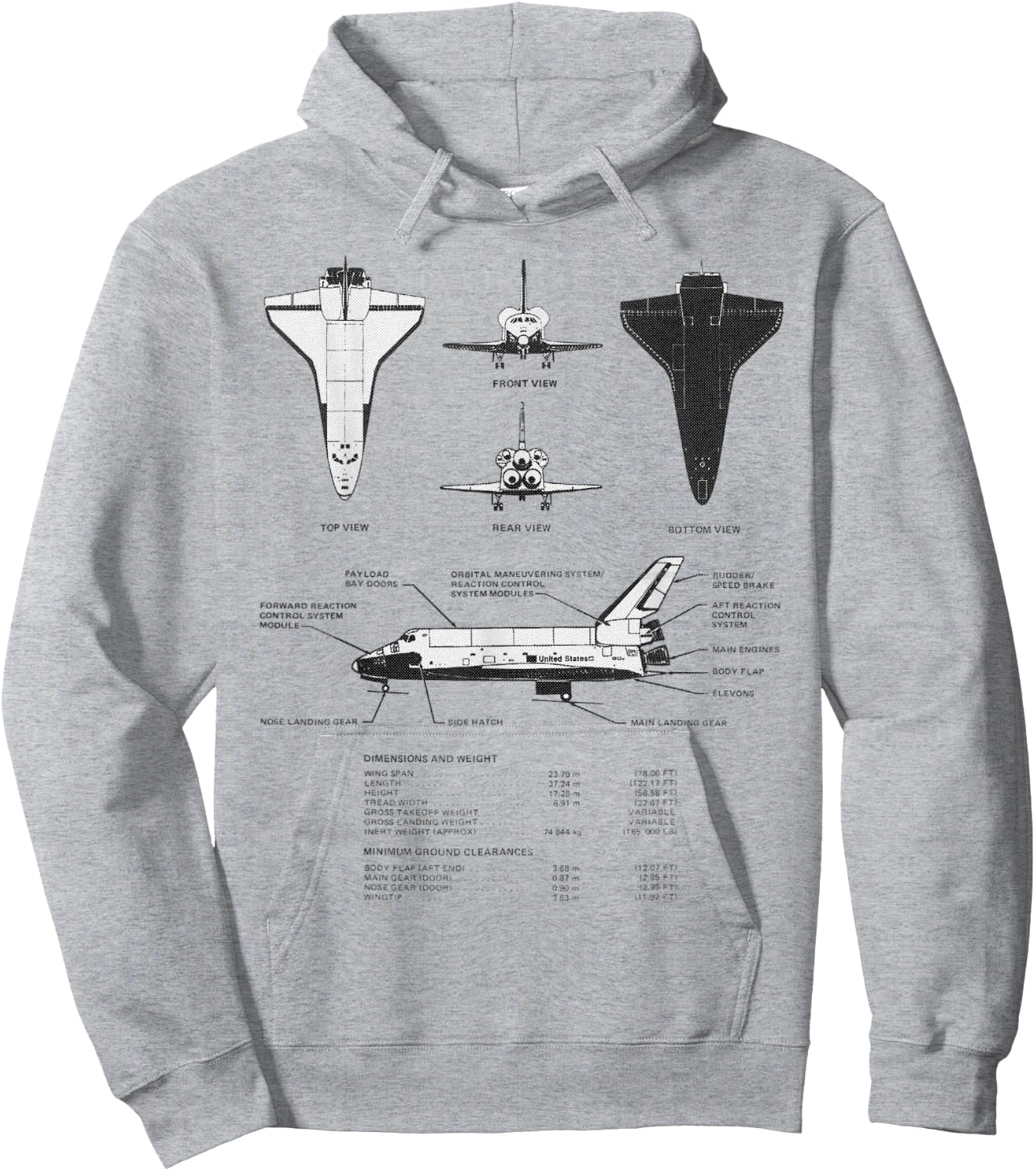 Space Shuttle Schematic Authentic Engineering Diagram Hoodie - Hoodie | Ash