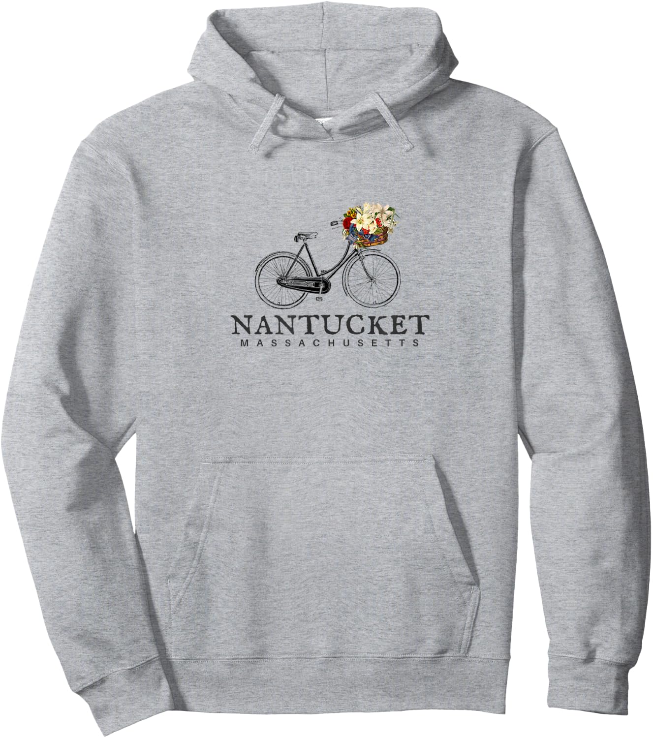 Nantucket , Bike with Flowers Nantucket Mass. Hoodie - Hoodie | Ash