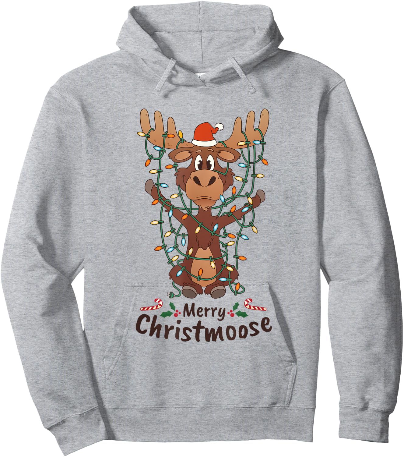 Merry Christmoose Christmas Moose Xmas Tree Lights Gift Hoodie - Hoodie | Ash
