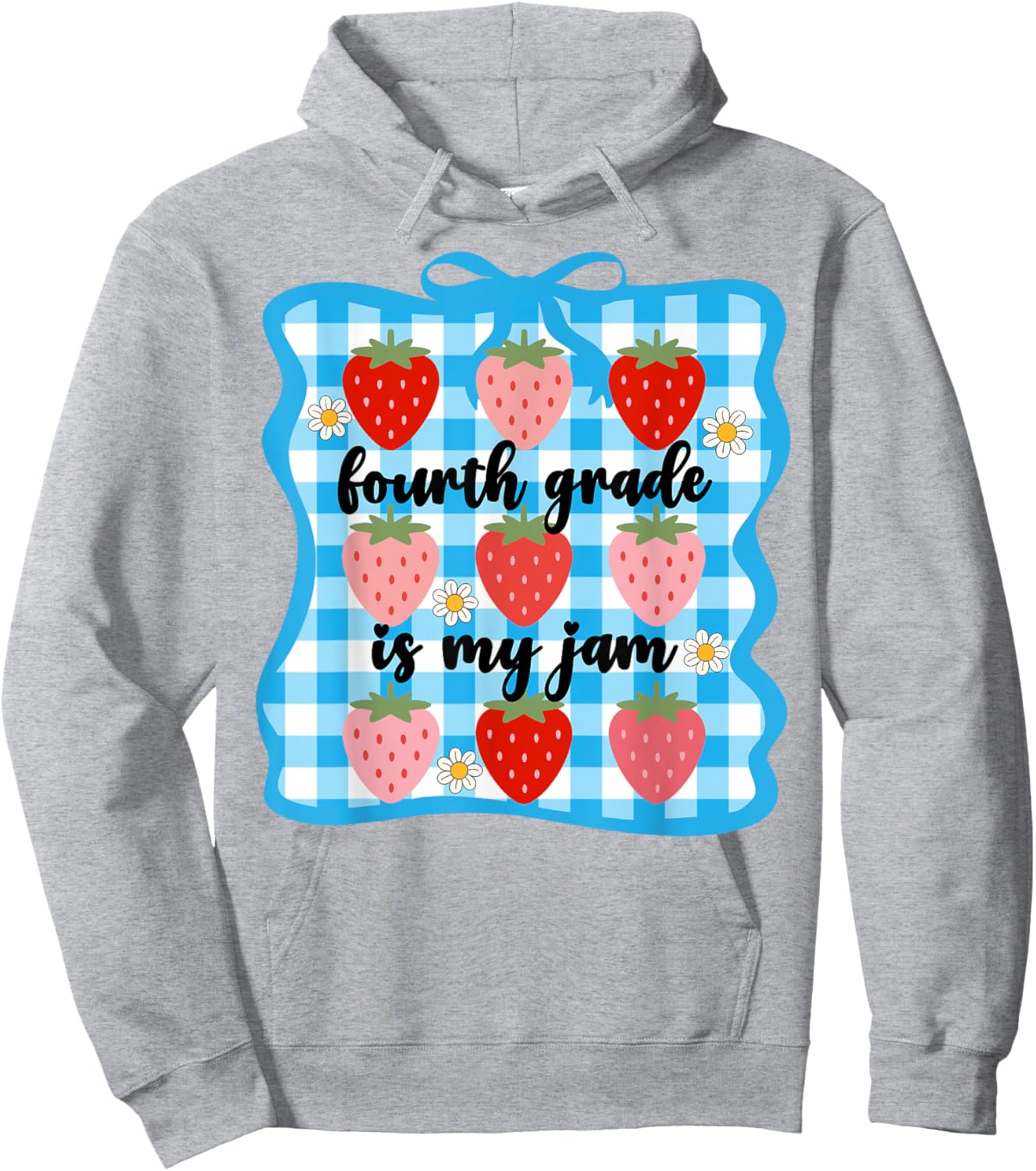 Fourth Grade is My Jam Strawberry Cute 4th Grade Teacher Bow Hoodie - Hoodie | Ash