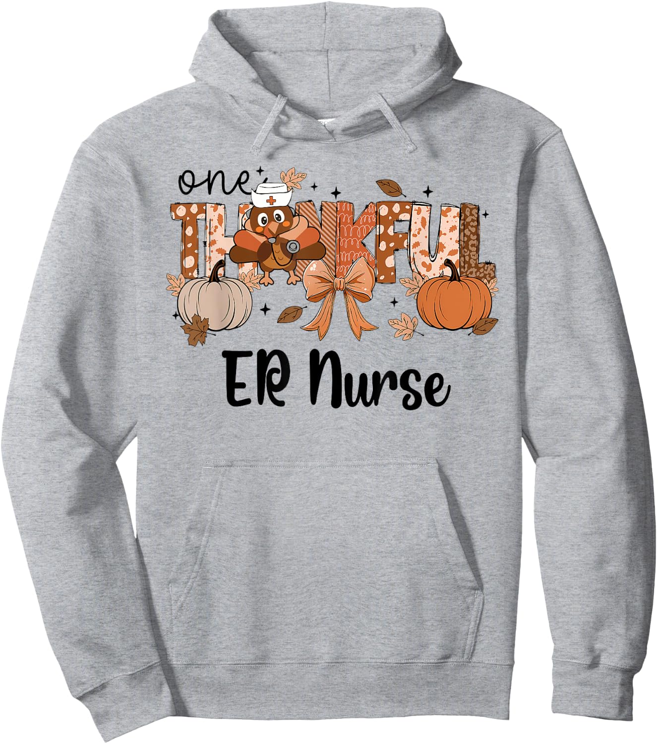 One thankful ER Nurse Thanskgiving Emergency Department Hoodie - Hoodie | Ash