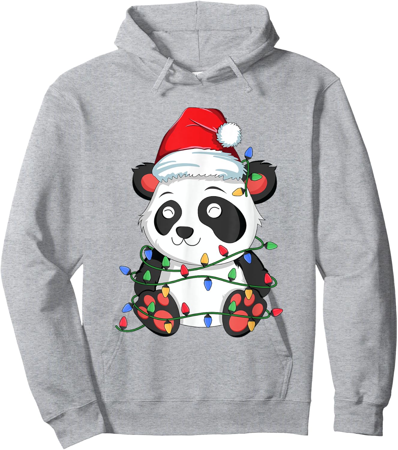 Panda Christmas Tree Lights Kawaii Bear Xmas Kids Boys Girls Hoodie - Hoodie | Ash