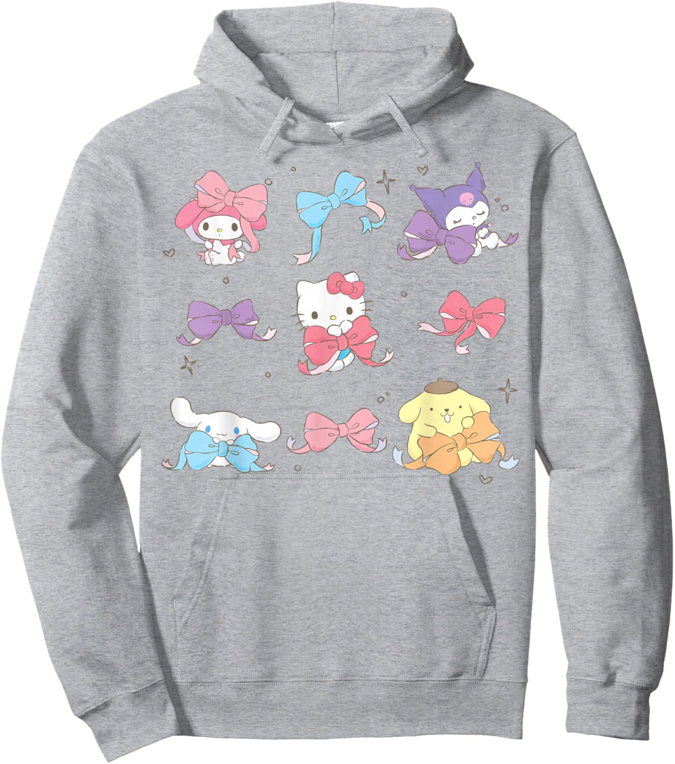 Hello Kitty and Friends Coquette Bow Grid My Melody Kuromi Hoodie - Hoodie | Ash