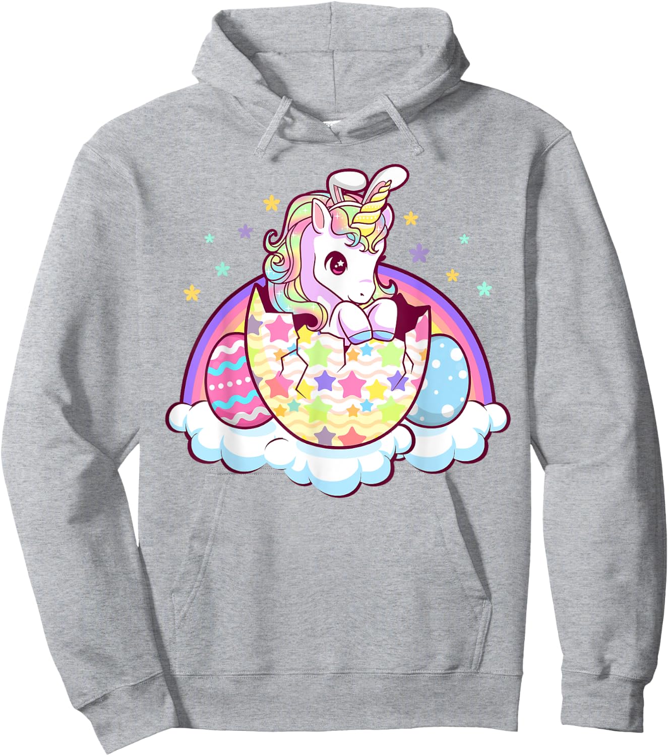 Happy Easter Unicorn Bunny Girls Kids Easter Eggs Hoodie - Hoodie | Ash