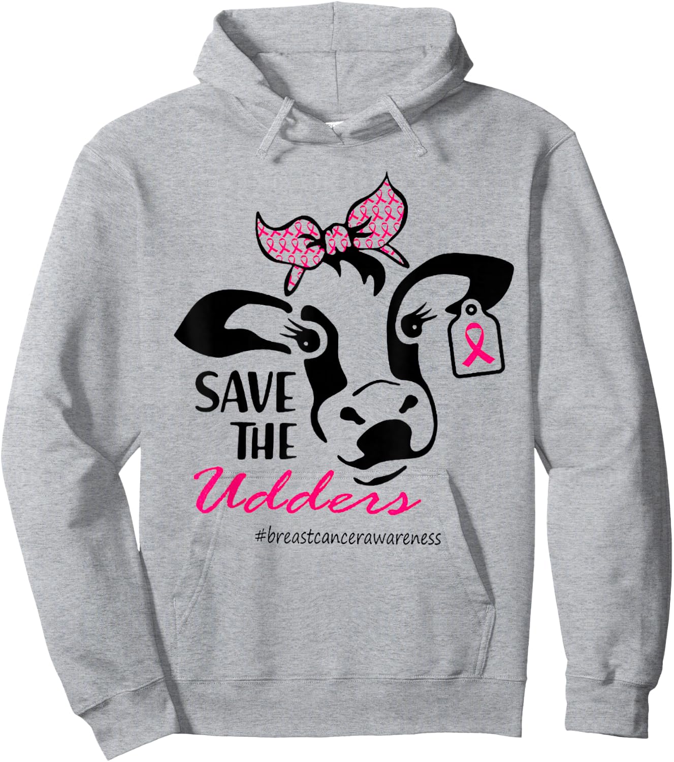 Save The Udders Breast Cancer Awareness Heifer Cow Lady Hoodie - Hoodie | Ash
