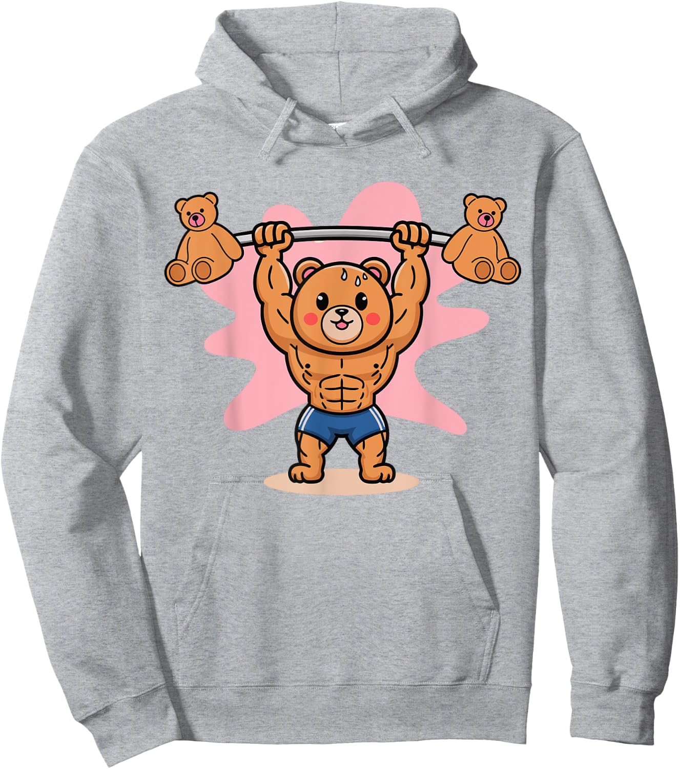 Funny Cute Teddy Bear Animal Lifting Weights Gym Workout Hoodie - Hoodie | Ash