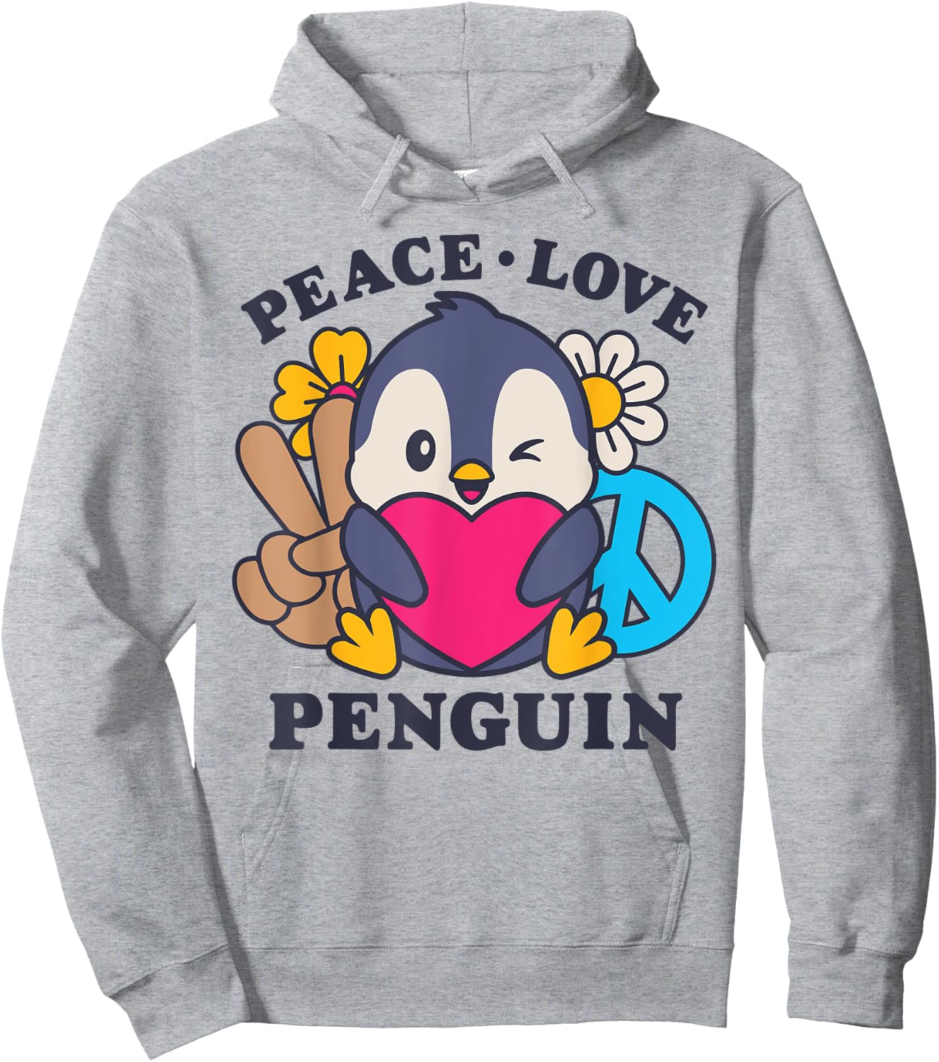 Peace Love Penguin Lovers Men Women Cute Bird Flowers Floral Hoodie - Hoodie | Ash