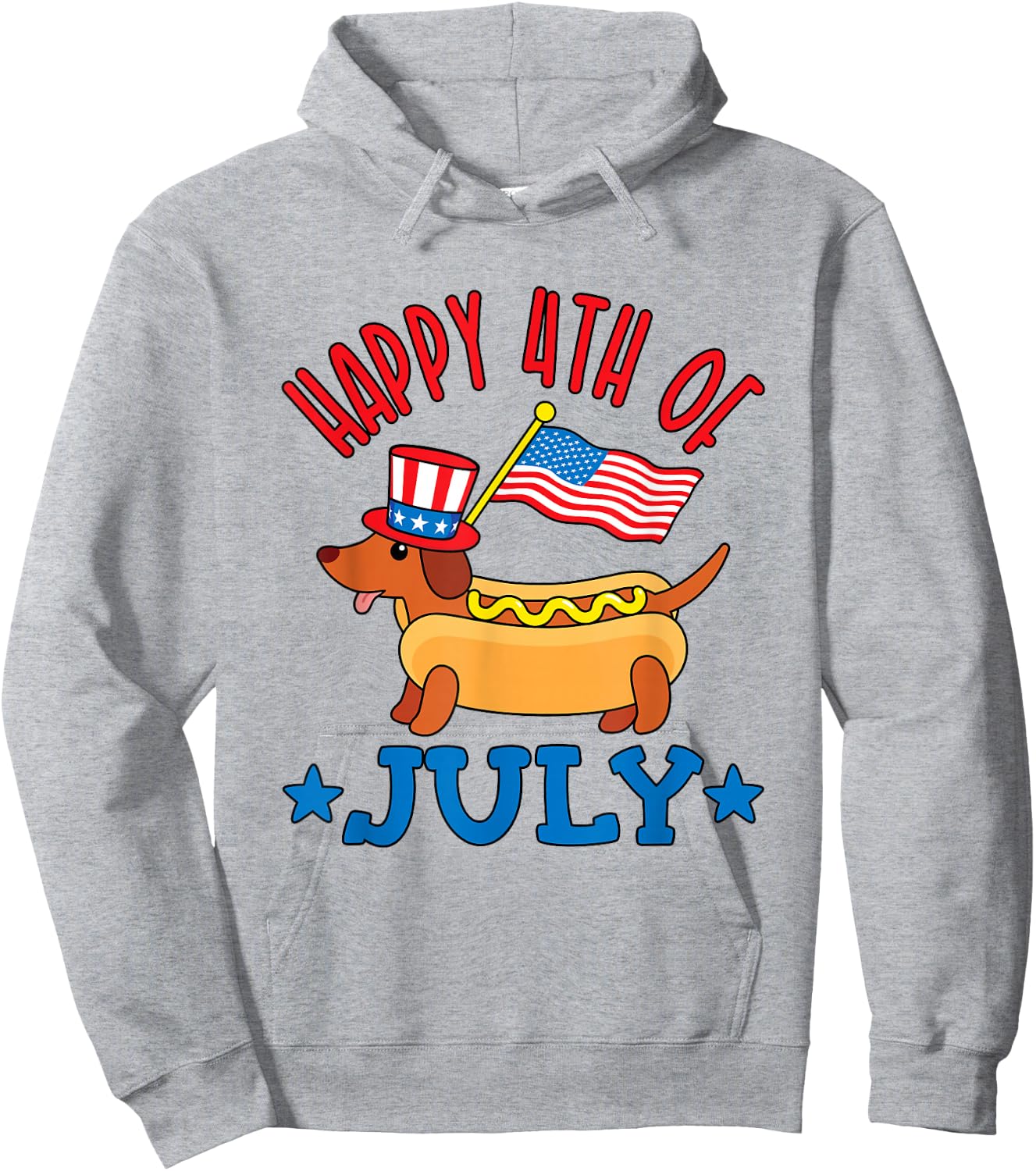 Patriotic Dachshund Cute Hot Dog Fourth of July 4th Flag Kids Men Hoodie - Hoodie | Ash