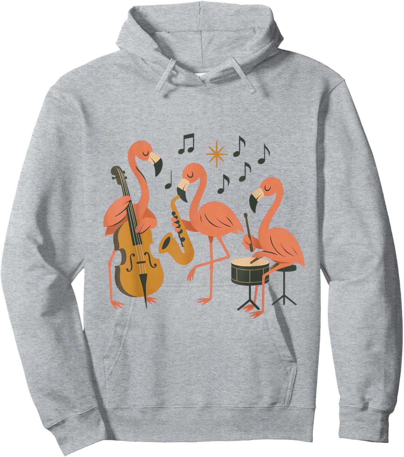 Funny Cartoon Flamingo Jazz Band Animal Music Graphic Hoodie - Hoodie | Ash
