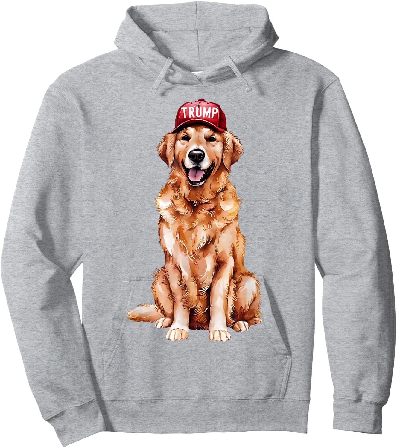 Golden Retriever Wearing Trump Hat Support Trump President Hoodie - Hoodie | Ash