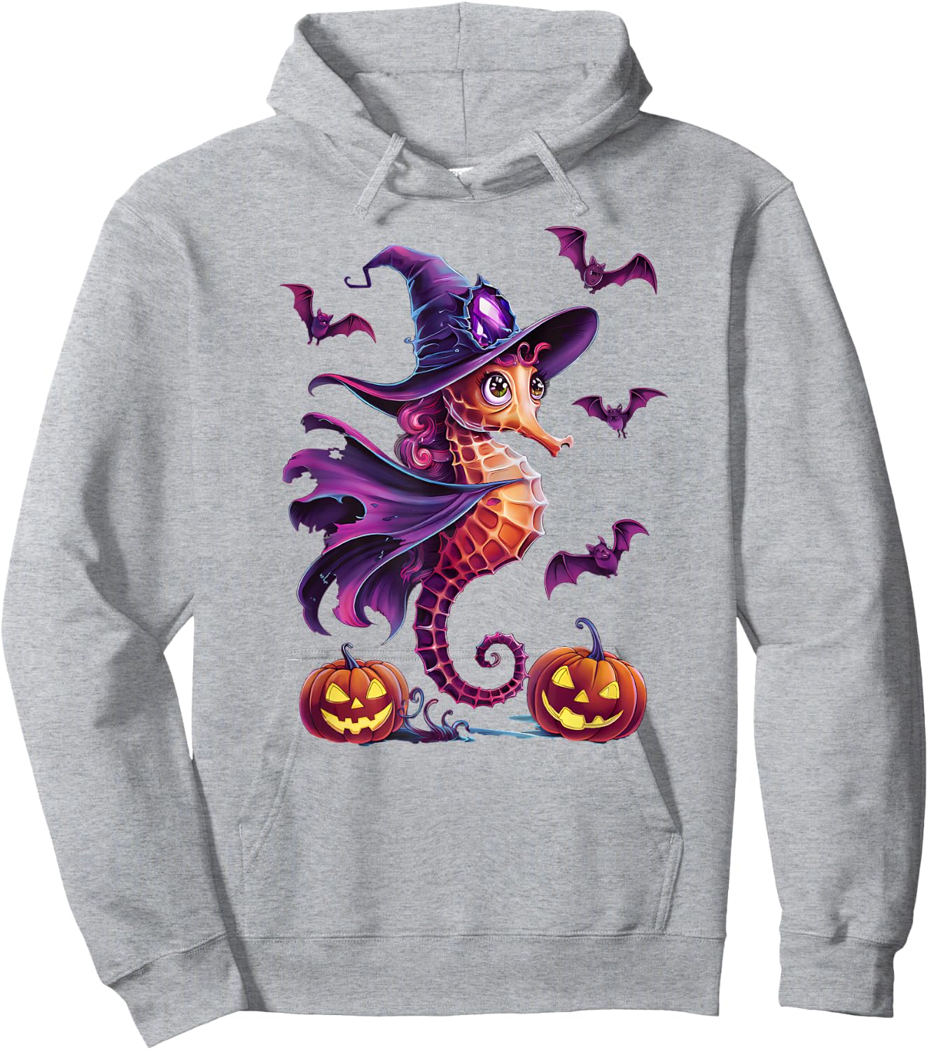 Aquarium Fish Tank Magical Seahorse with Halloween Pumpkins Hoodie - Hoodie | Ash