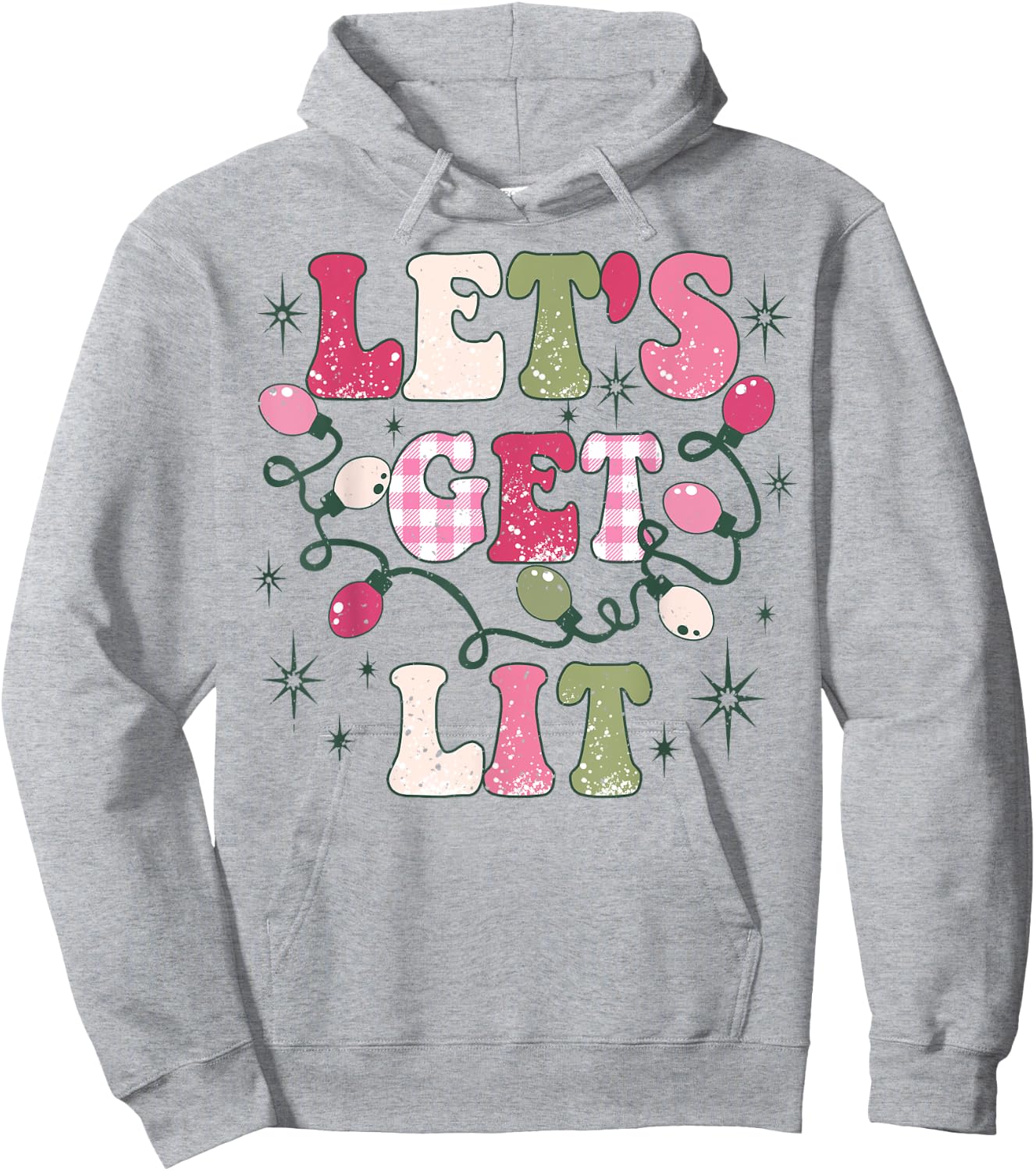 Let's Get Lit Drinking Santa Hat Christmas Lights Funny Hoodie - Hoodie | Ash