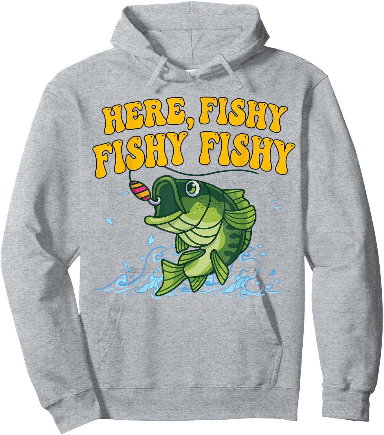 Here-Fishy Bass Fishing Youth Boy Toddler Funny Graphic Hoodie - Hoodie | Ash