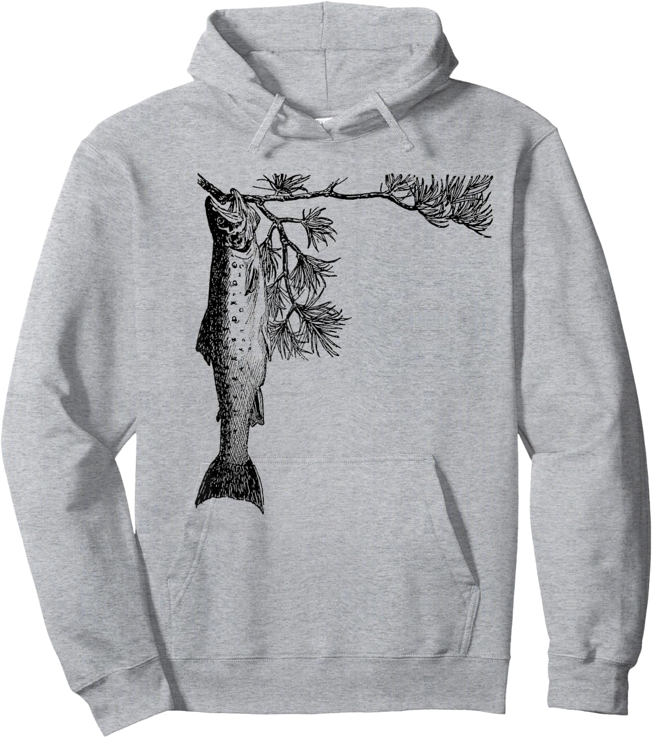Retro Trout Fishing Tree Pine Shirt - Brook Fish Hoodie - Hoodie | Ash