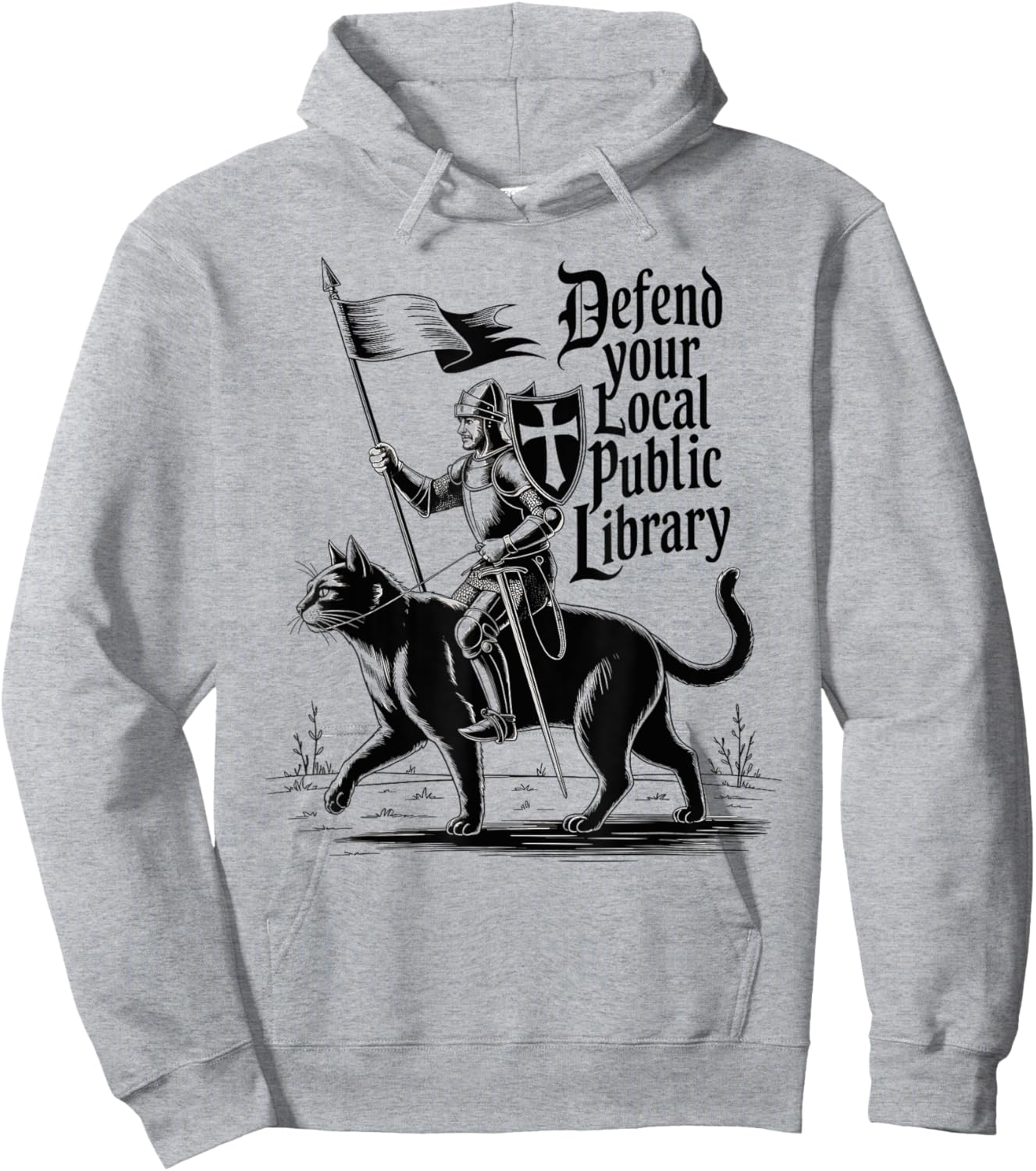 Defend Your Local Public Library Funny cat Knight Book Lover Hoodie - Hoodie | Ash