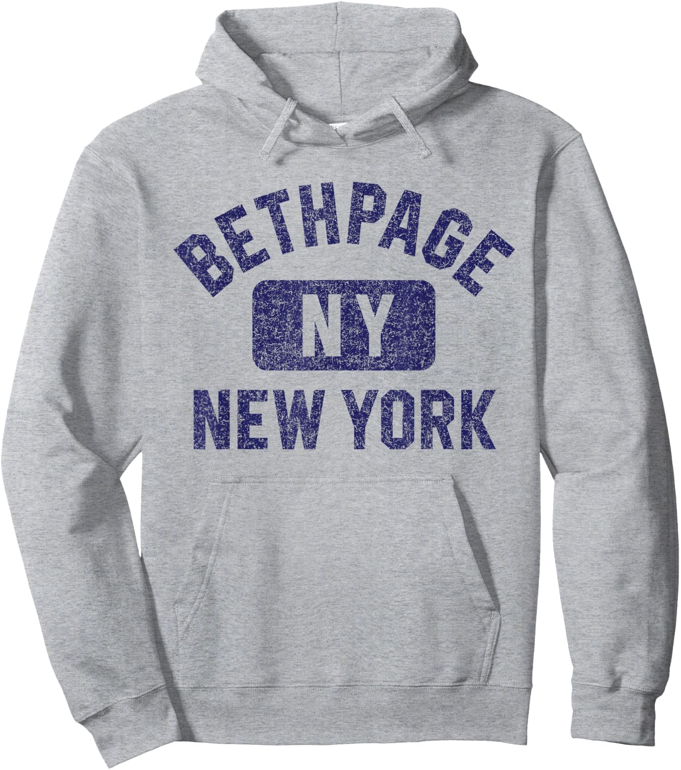 Bethpage NY New York Gym Style Distressed Dark Blue Print Hoodie - Hoodie | Ash