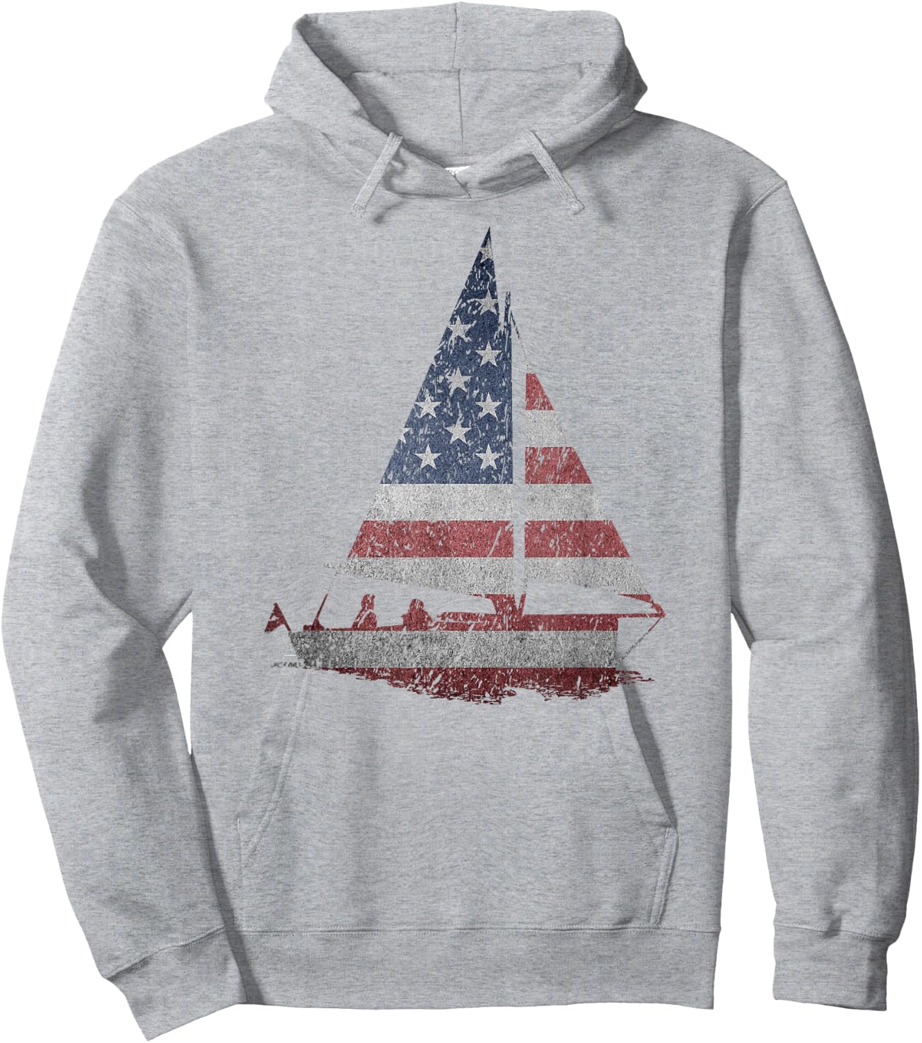 Distressed Stars & Stripes Sailboat Sailing Adventure Hoodie - Hoodie | Ash