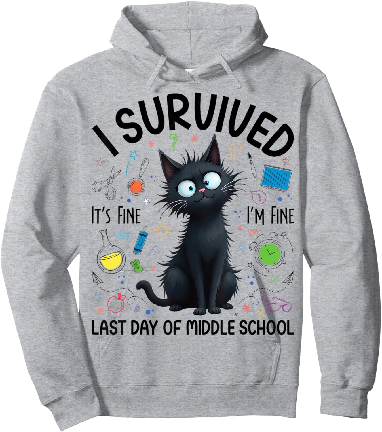 I Survived Last Day Of Middle School Teacher Funny Cat Hoodie - Hoodie | Ash