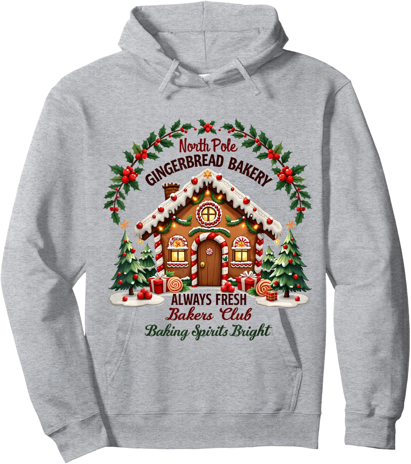 Xmas North Pole Gingerbread Bakery Baking Spirits Bright Hoodie - Hoodie | Ash