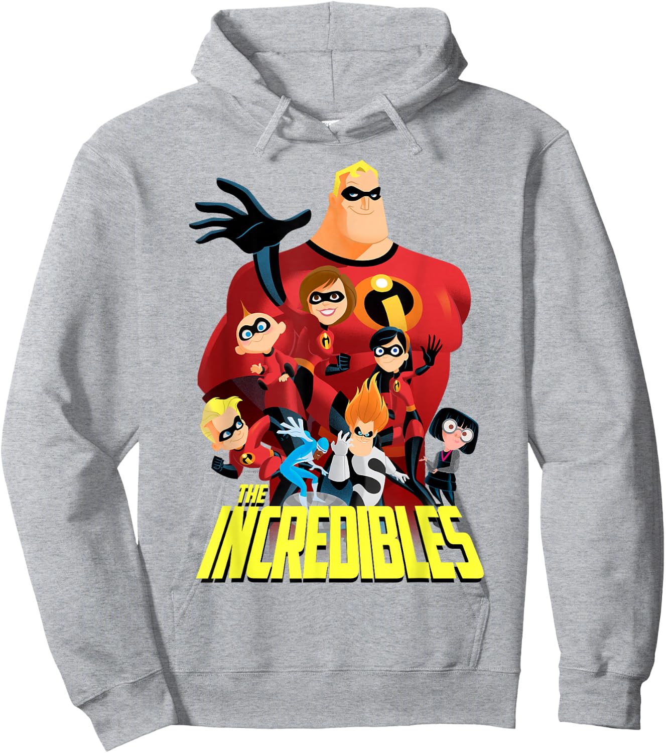 Disney Pixar The Incredibles Bold Movie Logo Group Shot Hoodie - Hoodie | Ash