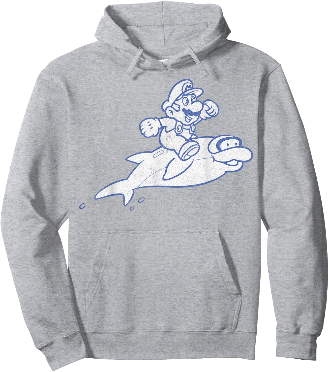 Super Mario Retro Dolphin Ride Outline Graphic Hoodie - Hoodie | Ash