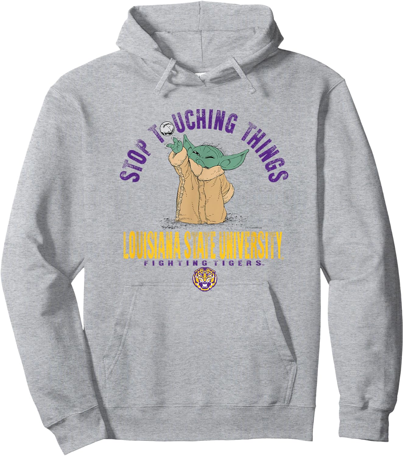 LSU Tigers Star Wars Baby Yoda Gray Officially Licensed Hoodie - Hoodie | Ash
