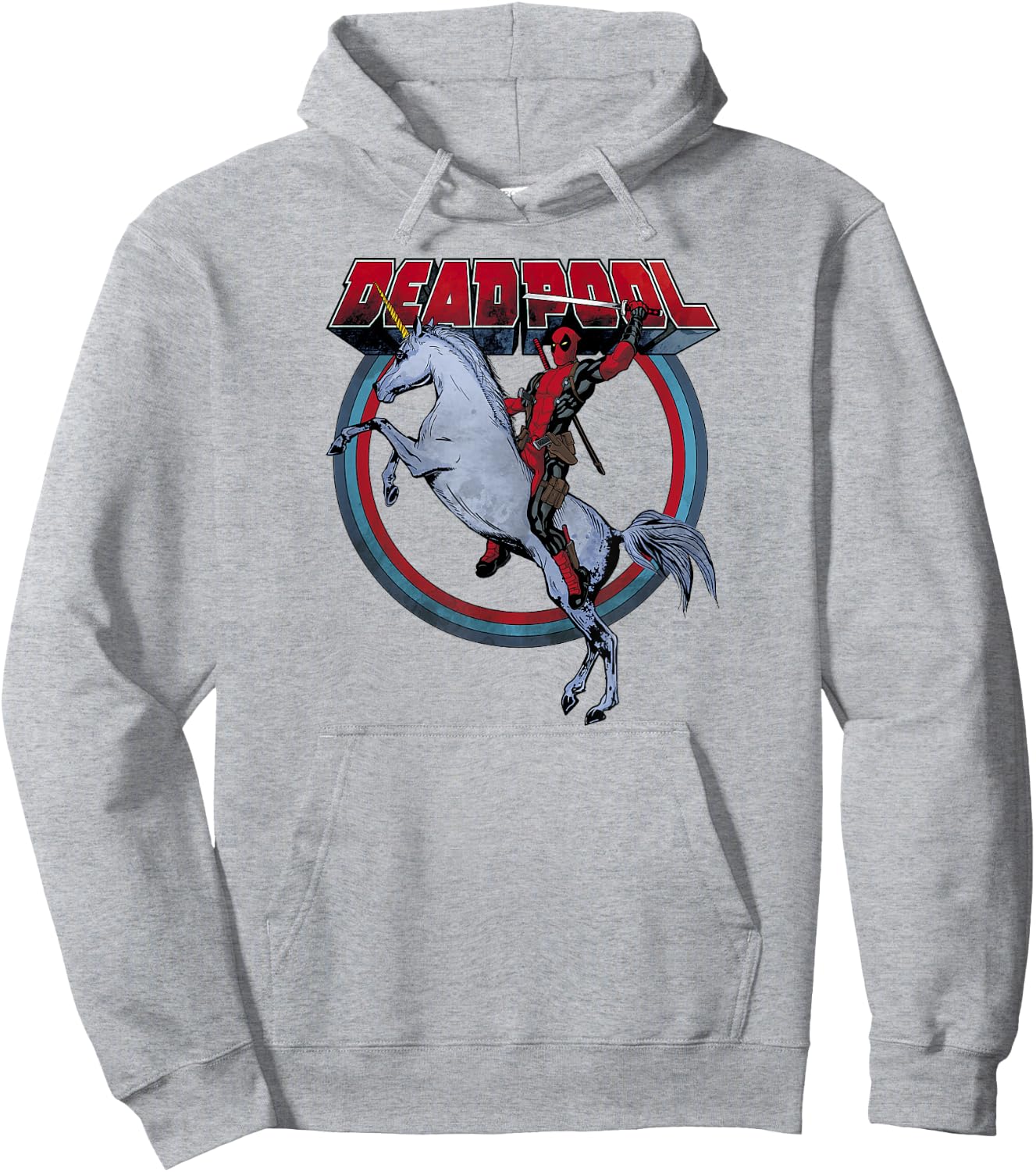 Marvel Deadpool Riding A Unicorn Circle Graphic C2 Hoodie - Hoodie | Ash