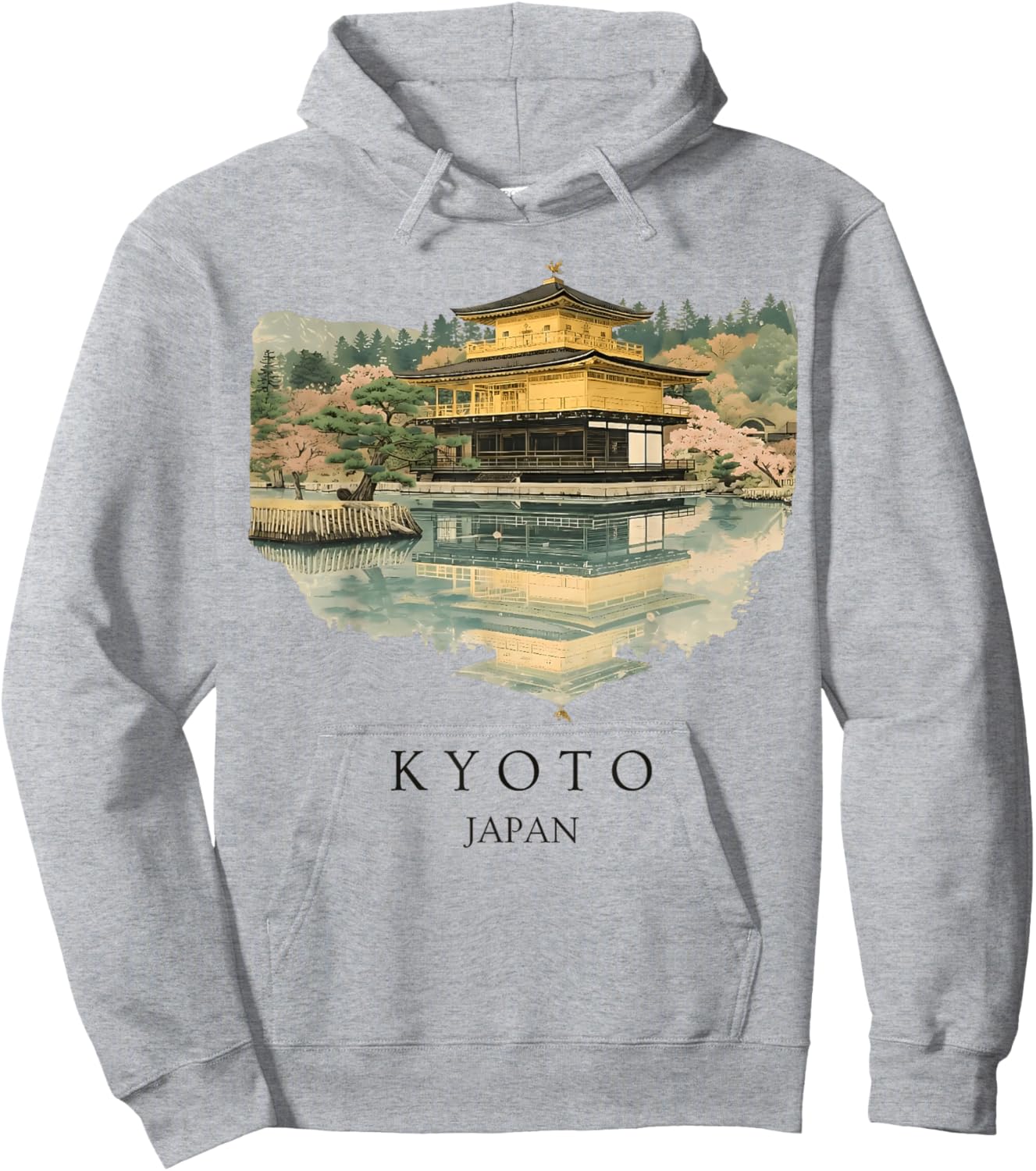 Kyoto Japan Vintage Travel Art Kinkaku-ji Golden Pavilion Hoodie - Hoodie | Ash