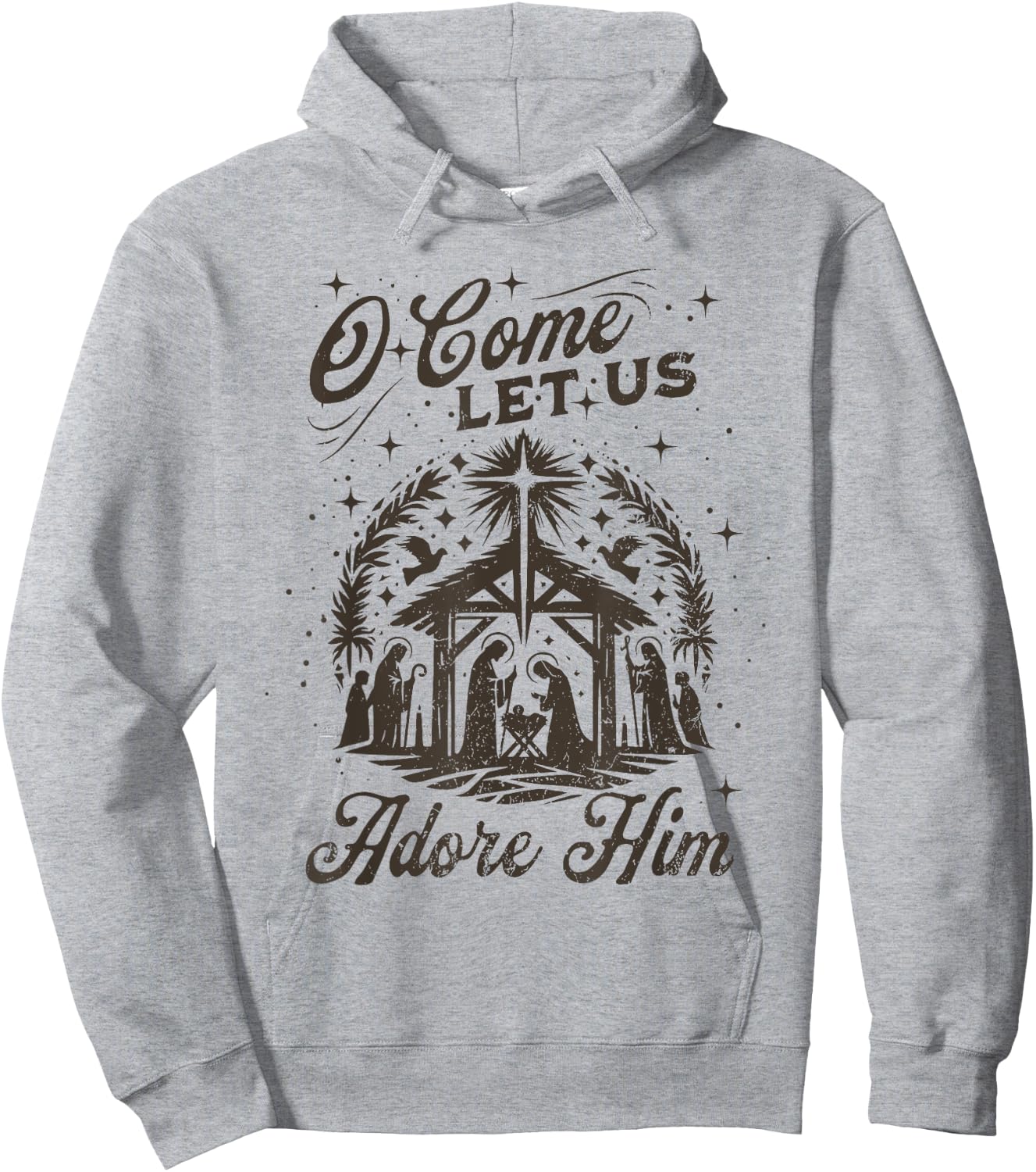 Christmas Jesus Nativity Scene O Come Let Us Adore Him Hoodie - Hoodie | Ash