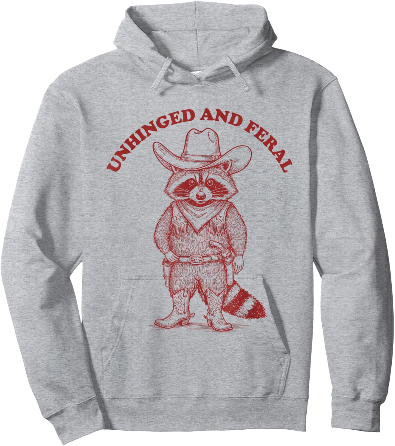 Unhinged And Feral Vintage Funny Cowboy Raccoon Hoodie - Hoodie | Ash