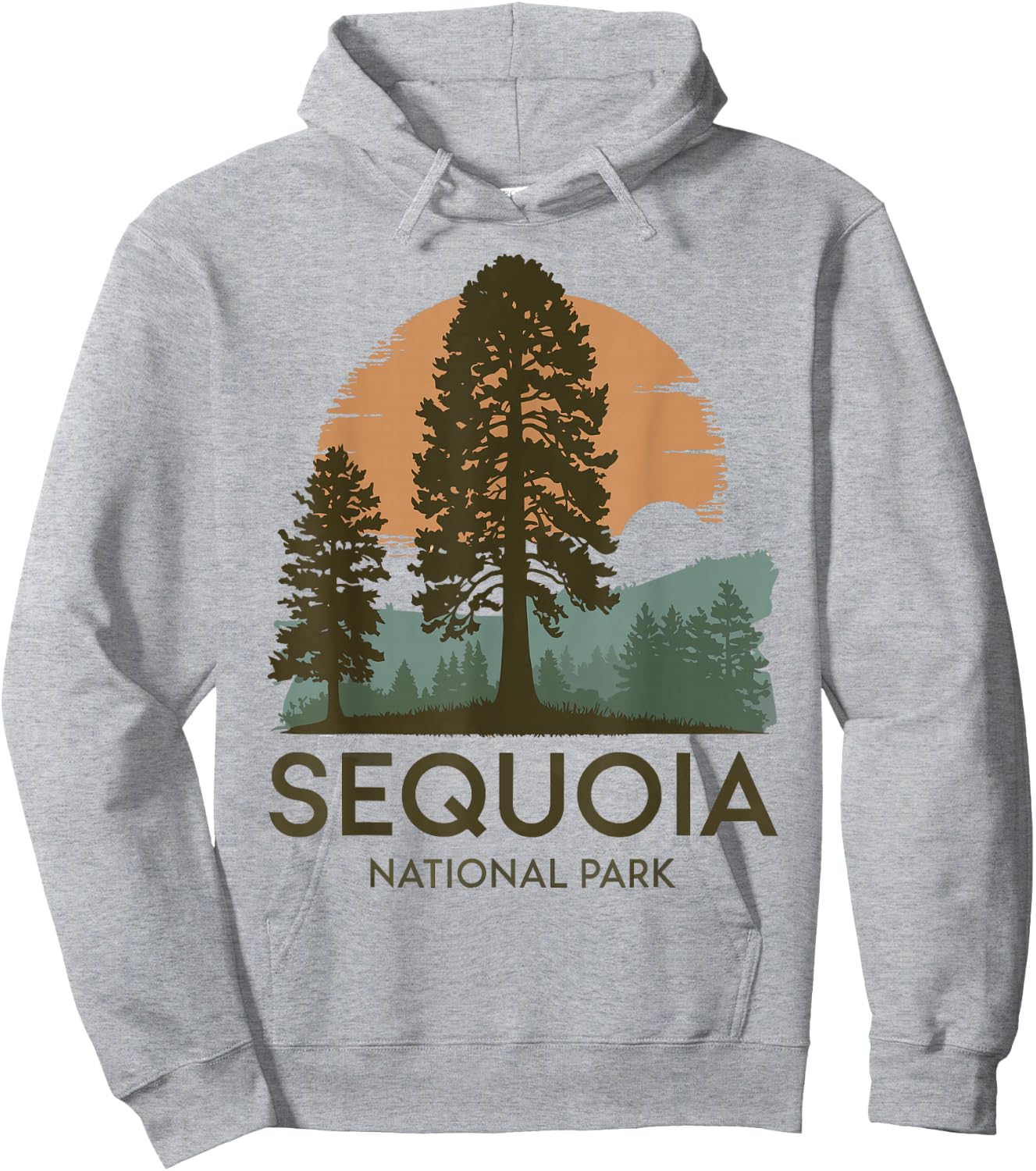 Retro Sequoia National Park Novelty Vacation Tree Minimalist Hoodie - Hoodie | Ash