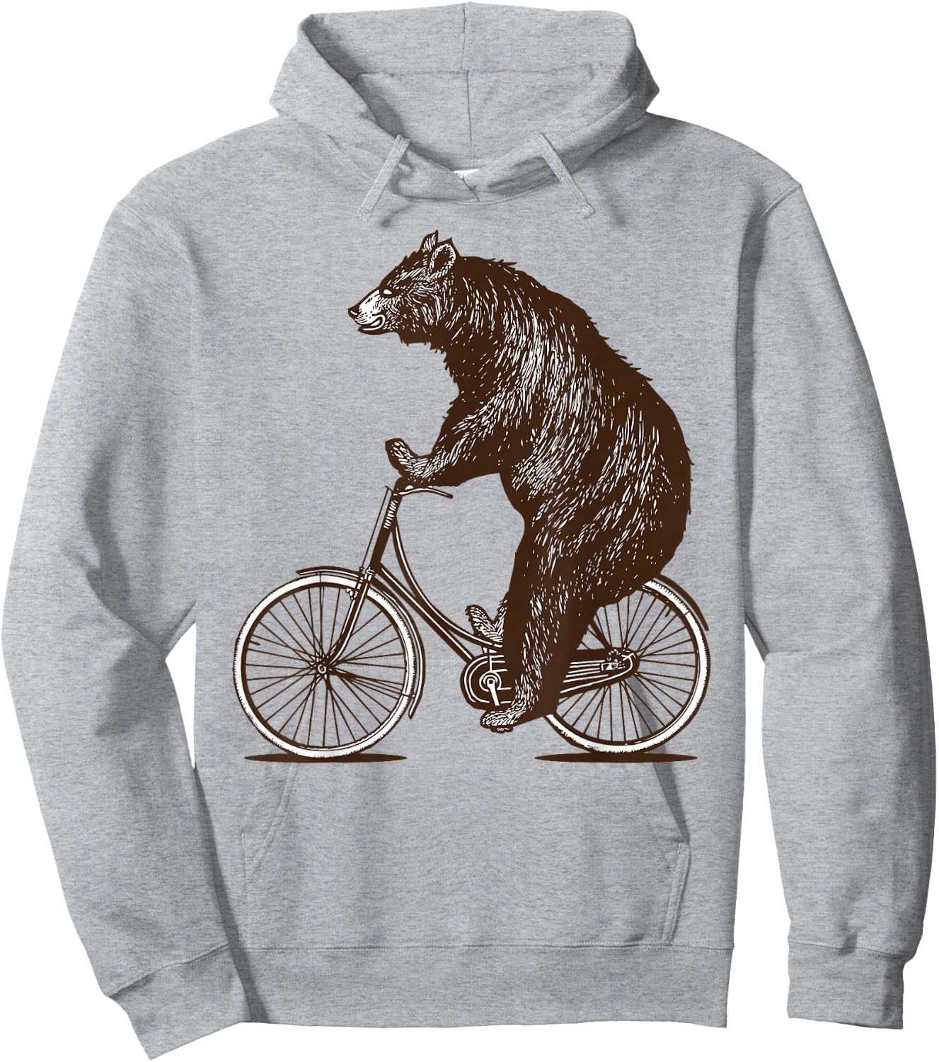 Bear on Bike Cute Grizzly Bicycling Hoodie - Hoodie | Ash