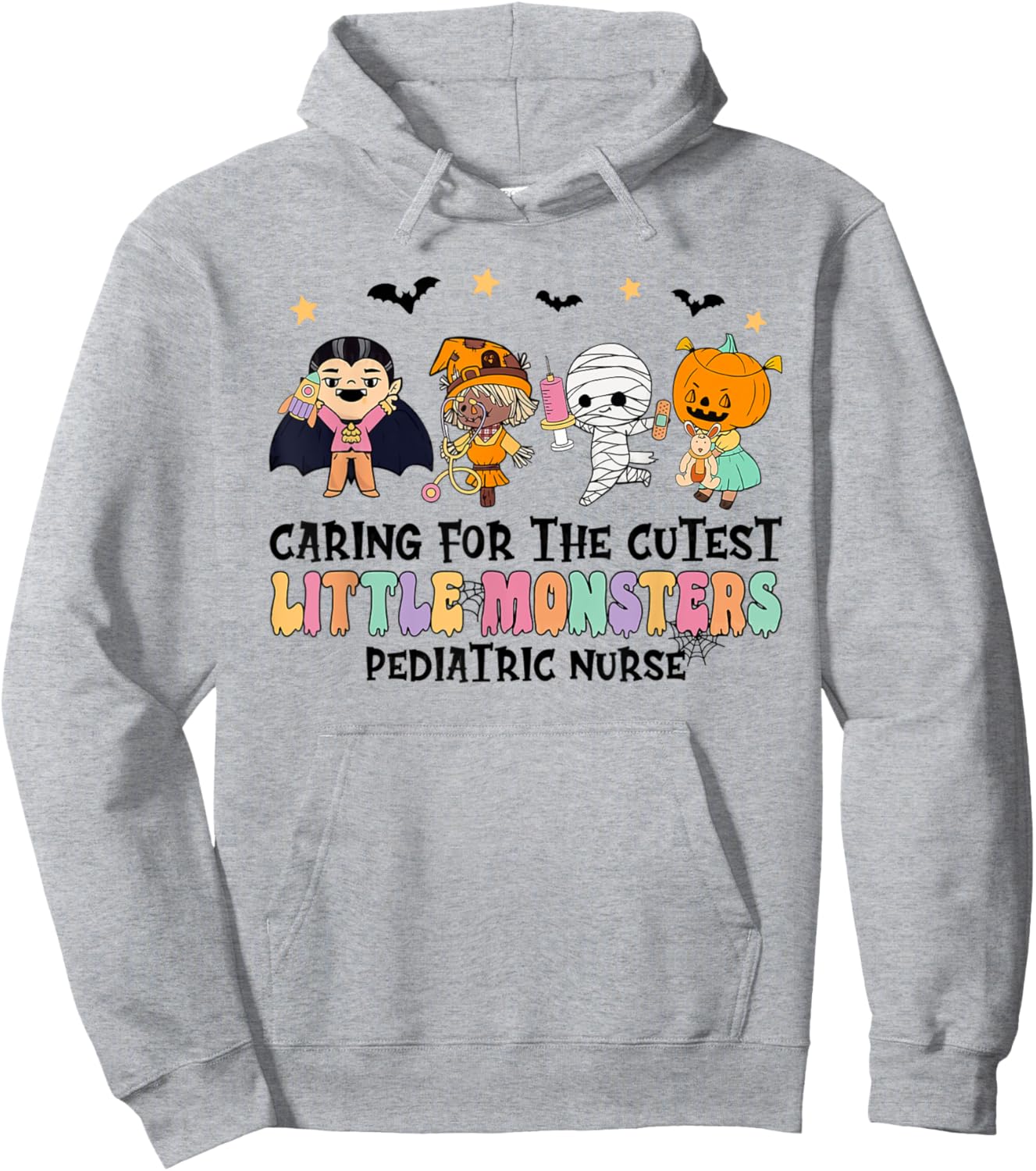 Caring For The Little Monsters Pediatric Nurse Halloween Hoodie - Hoodie | Ash