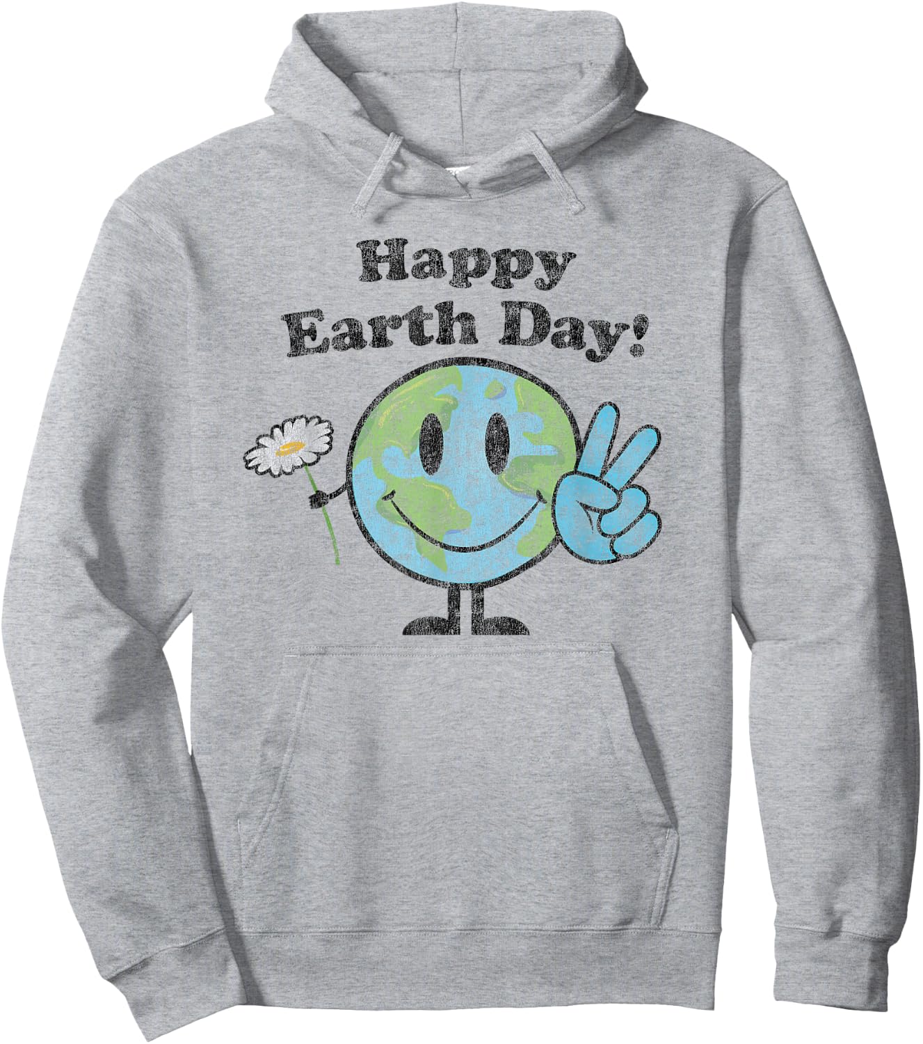 Happy Earth Day Cute Peace Sign Flower Distressed Hoodie - Hoodie | Ash