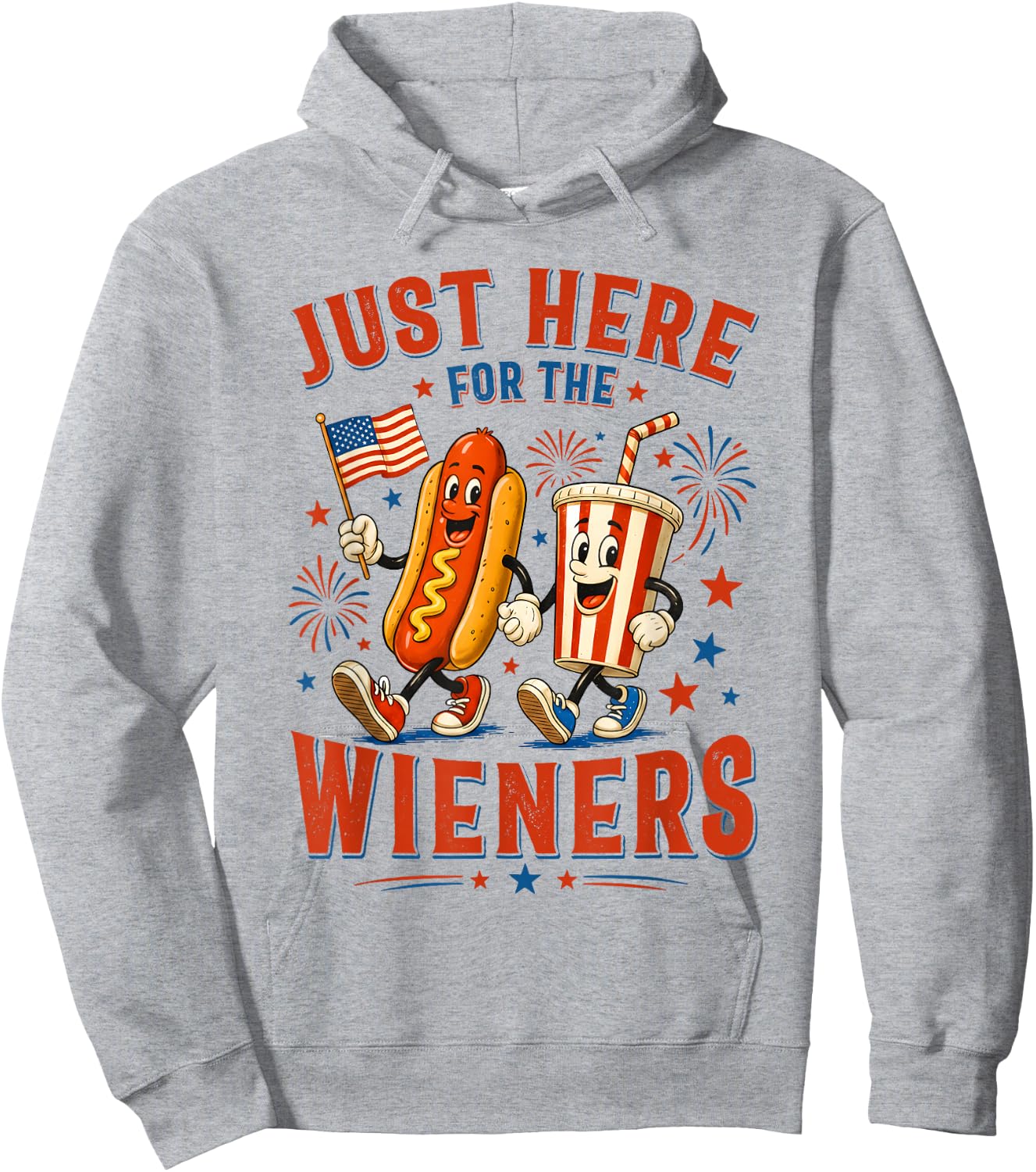 Just Here for The Wieners Funny Hot Dog 4th of July American Hoodie - Hoodie | Ash