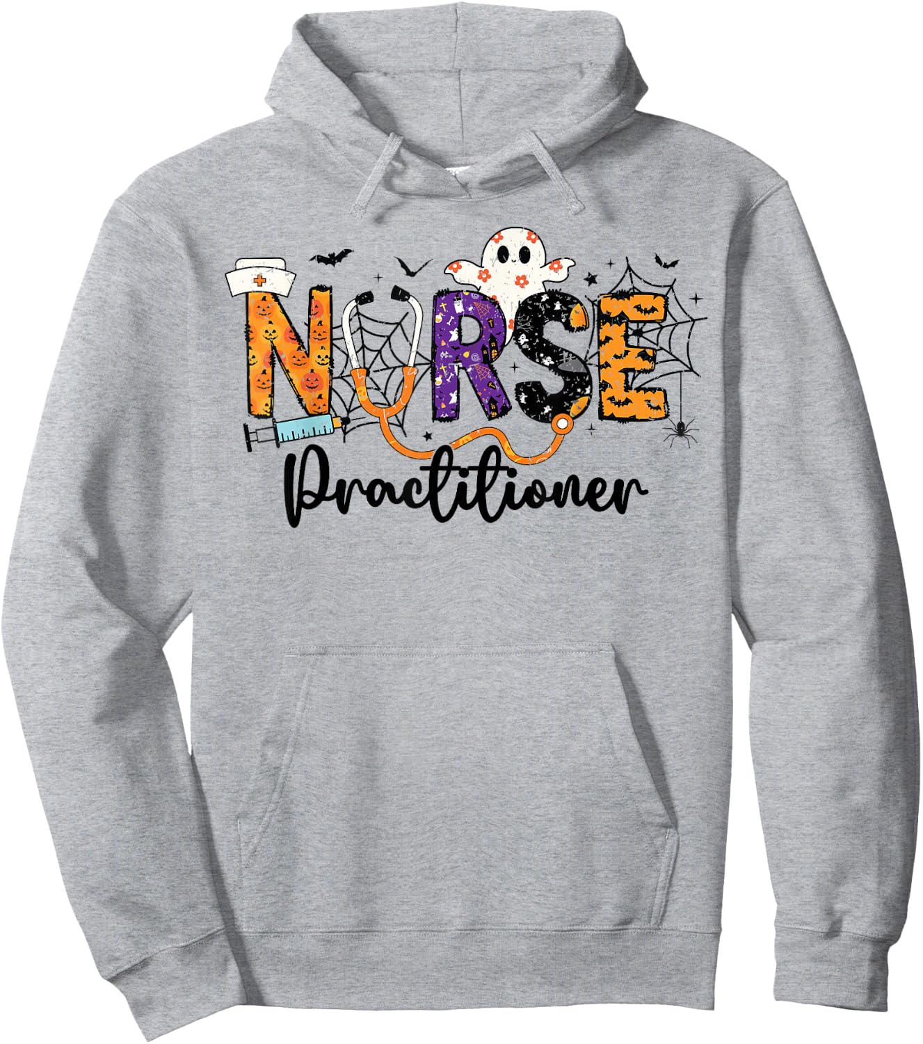 Practitioner Nurse NP Ghost Halloween Nursing Women Girls Hoodie - Hoodie | Ash