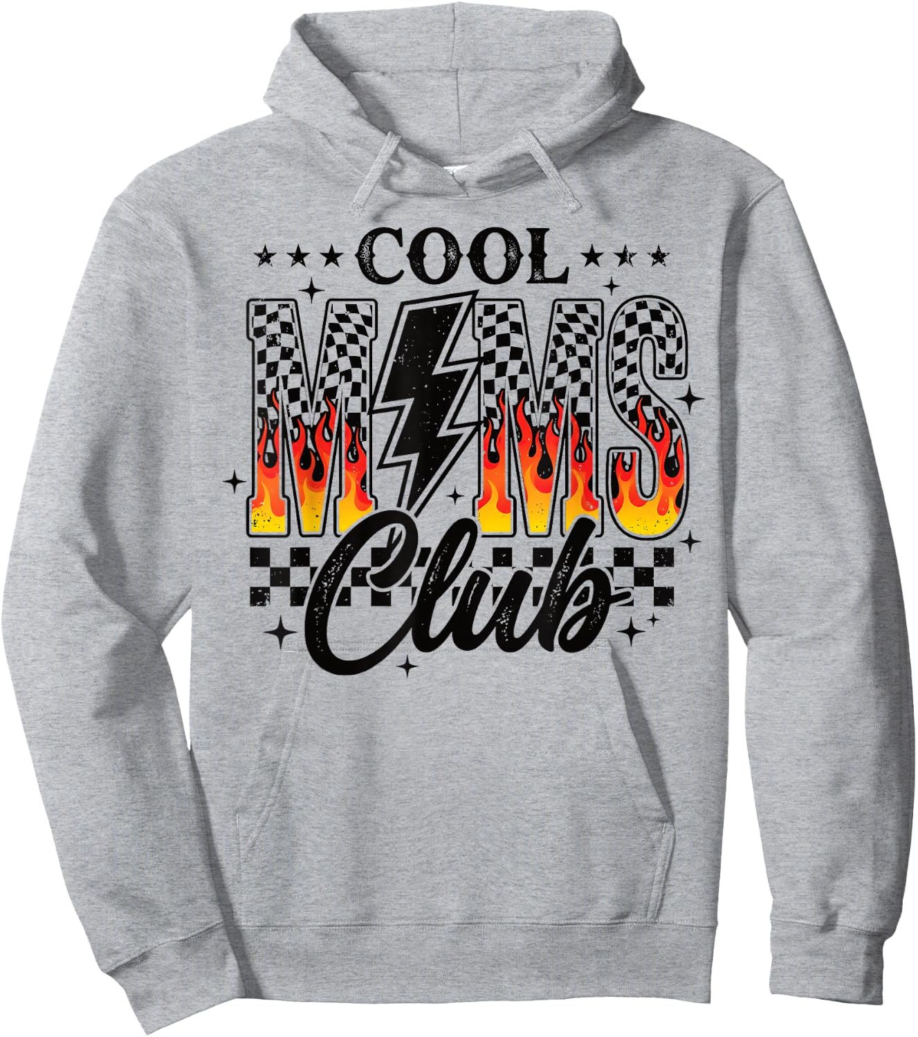 Cool Moms Club Checkered Lightning Flame Retro Trendy Mom Hoodie - Hoodie | Ash
