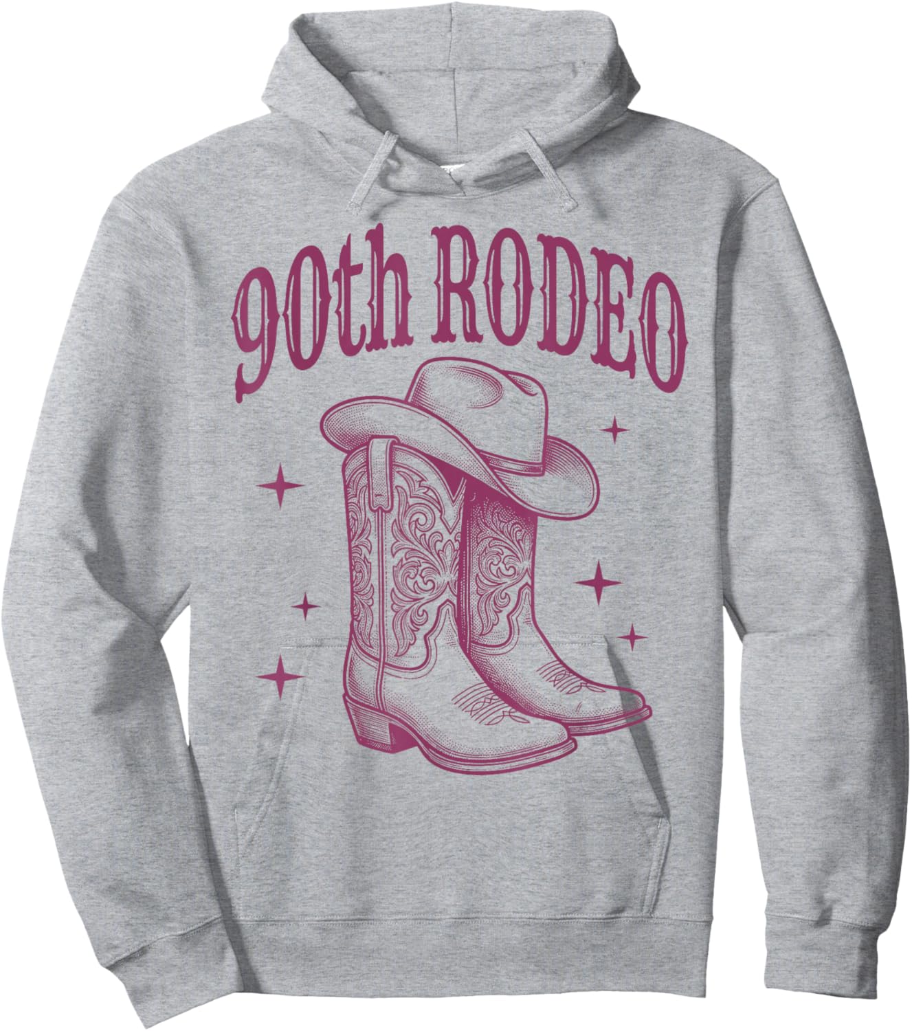 90th Birthday Rodeo | Western Cowgirl Boots & Cowboy Hat Hoodie - Hoodie | Ash