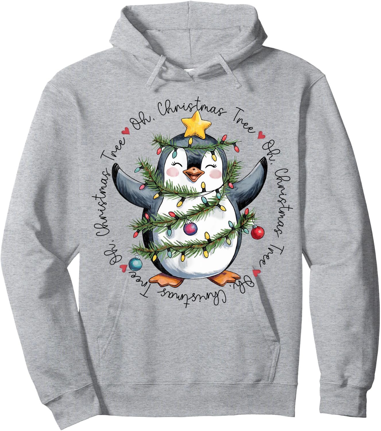 Oh Christmas Tree Xmas Lights Cute Penguin Women Girls Hoodie - Hoodie | Ash