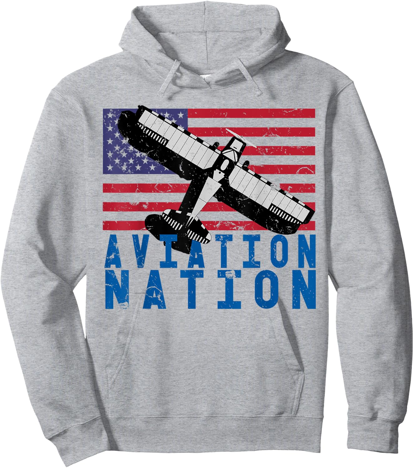 Aviation Nation Distressed Patriotic Flying Pilot Hoodie - Hoodie | Ash