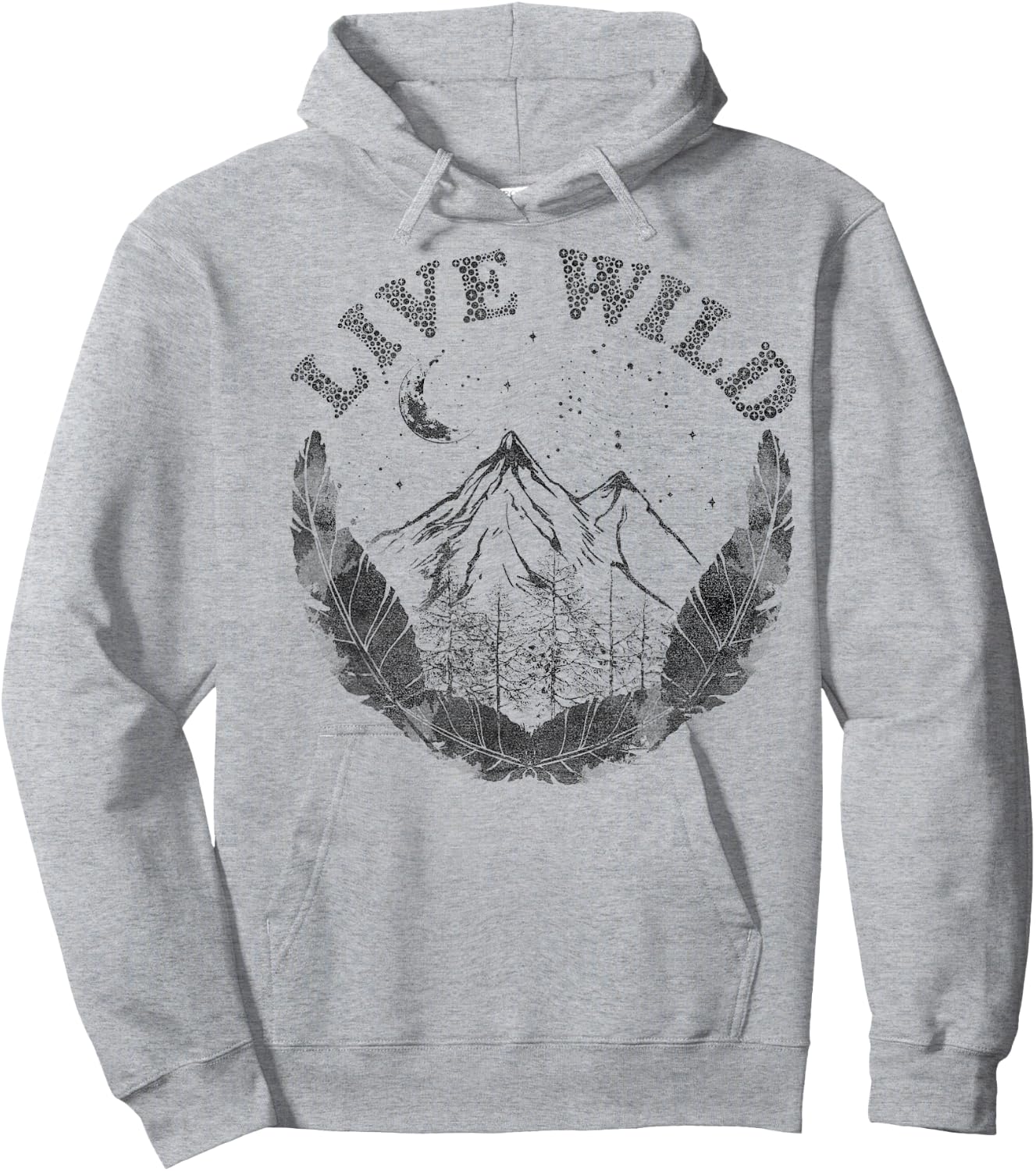 Live Wild Mountain And Feathers Sketch Hoodie - Hoodie | Ash
