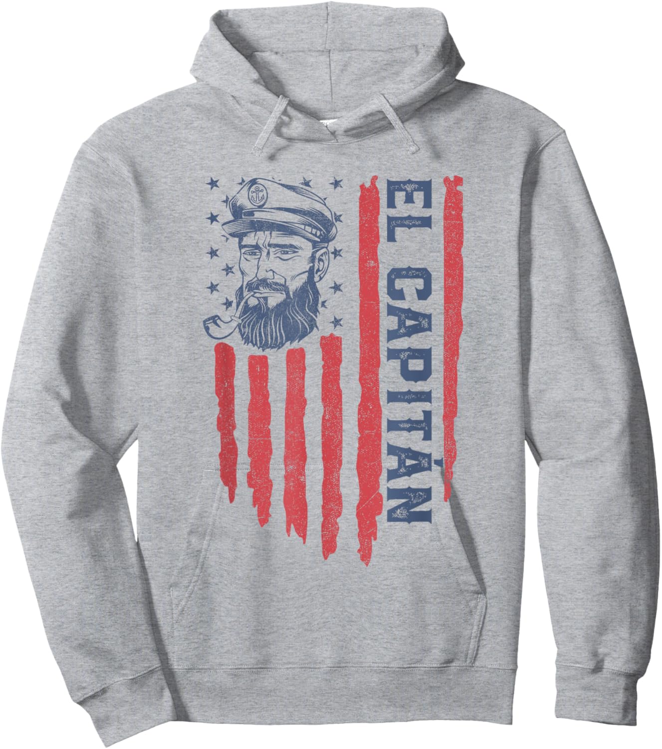 El Capitan American Flag Pontoon Captain Boating 4th of July Hoodie - Hoodie | Ash
